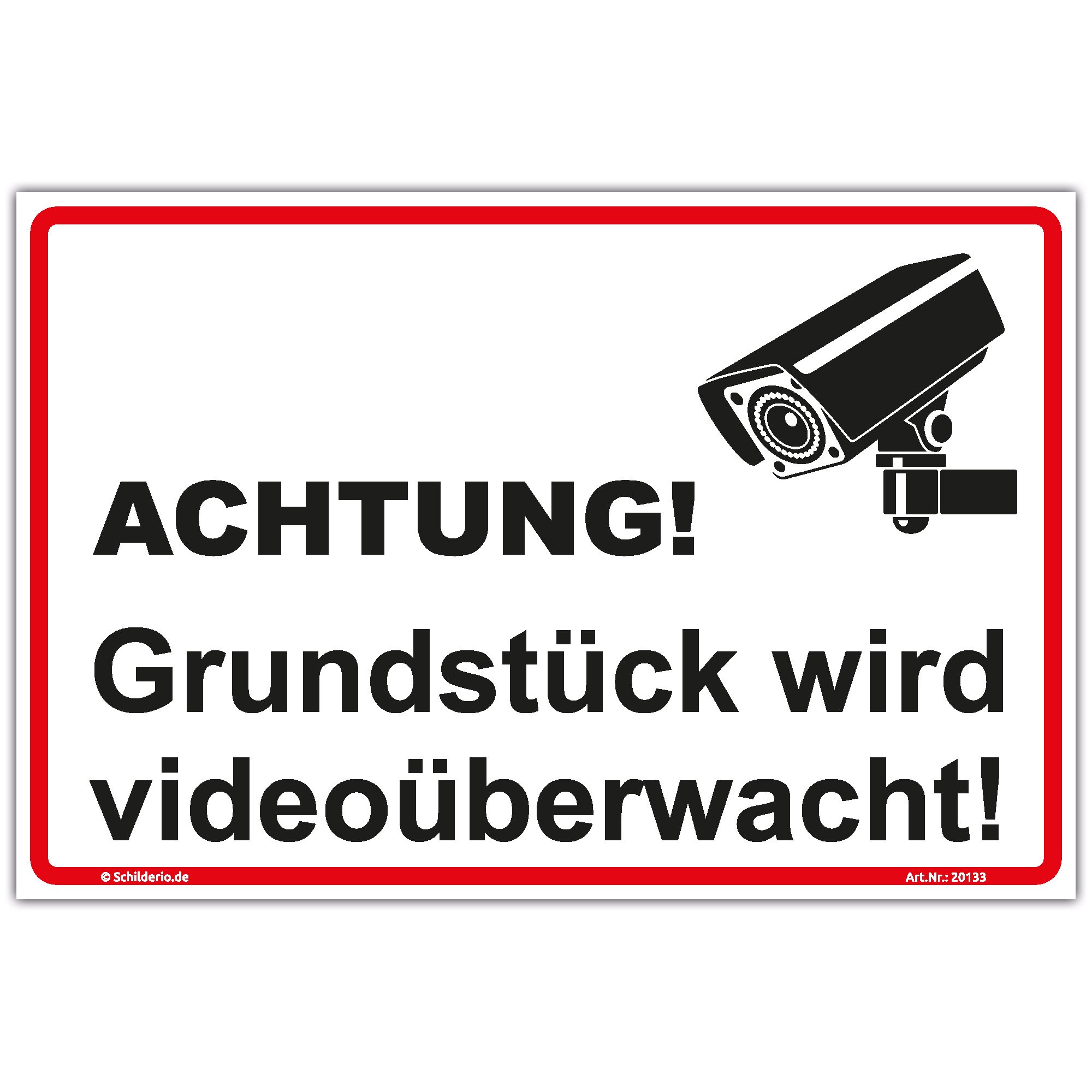 Schild "Grundstück wird videoüberwacht" Hinweisschild 600x400 mm stabile Aluminiumverbundplatte 3mm stark - inkl. 4 Eckbohrungen