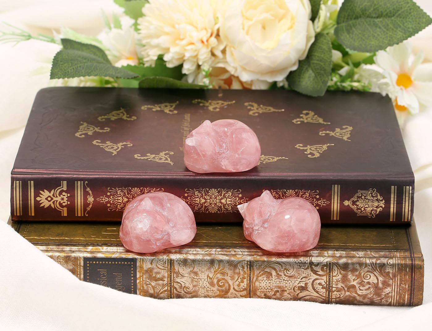GUJOXILA Rose Quartz Healing Cryatal Pink Cat Ornaments Gifts for women Cat Lover Cats Figurine Statue for Office Desk Home Decor Small Lucky 1.5" - Image 2