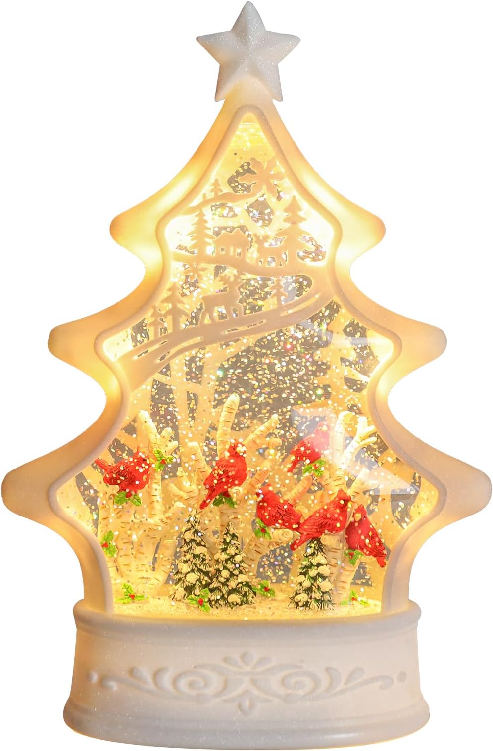 Vipush Christmas Snow Globe - Redbird Christmas Tree Style Musical Snow Globe with Led Lights, Christmas Tree Decorations with Warm Lights for Girls Kids, Decorations for Christmas & Birthday