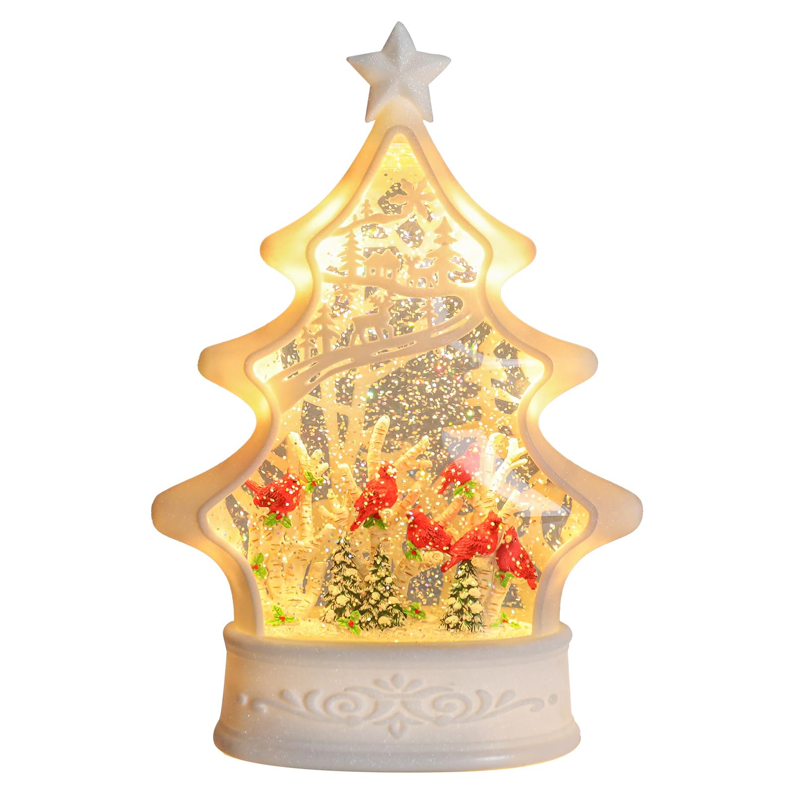 Vipush Christmas Snow Globe - Redbird Christmas Tree Style Musical Snow Globe with Led Lights, Christmas Tree Decorations with Warm Lights for Girls Kids, Decorations for Christmas & Birthday