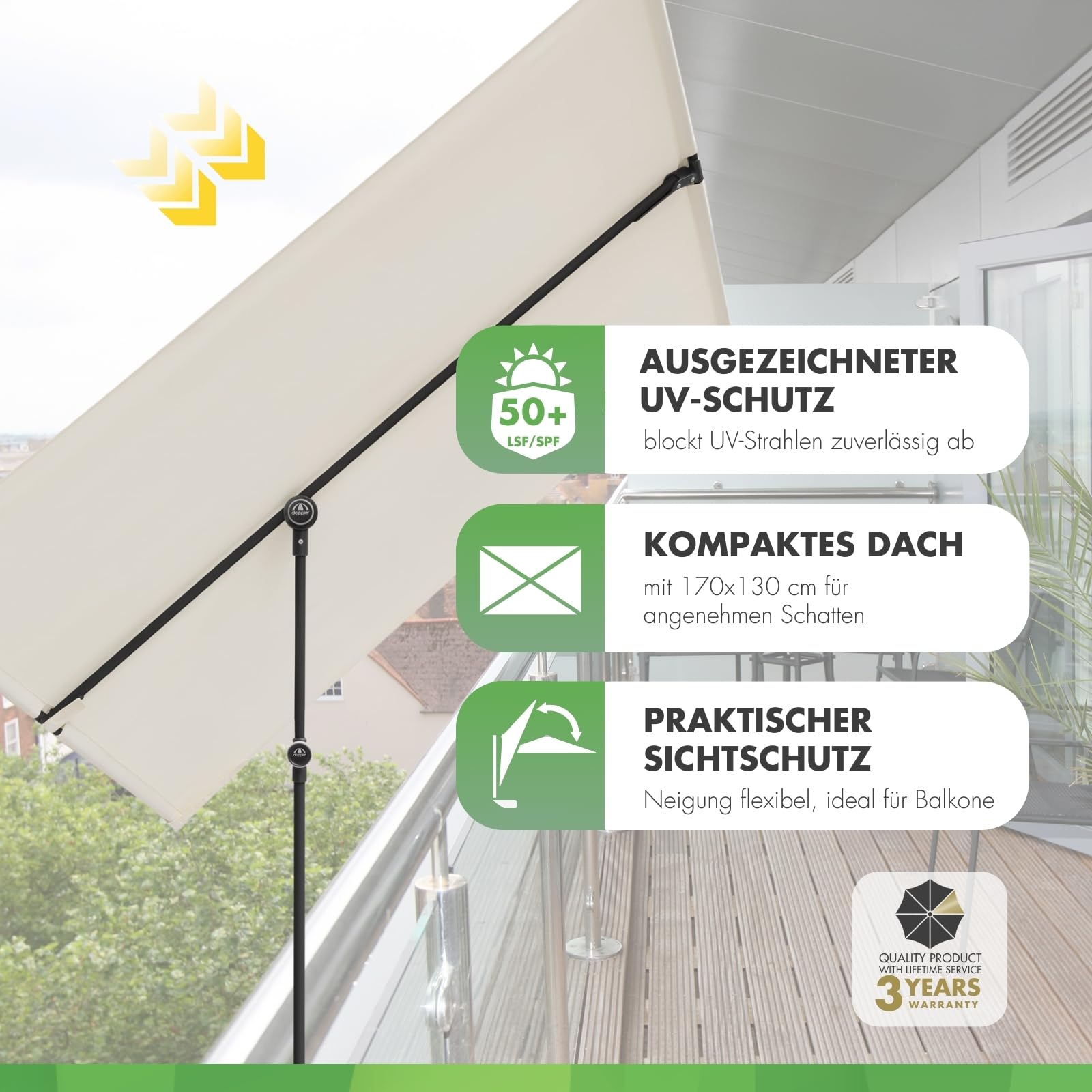 Doppler Active Balkonblende I Sonnenschutz für Balkon & Terrasse I Flexibler Sichtschutz I Sonnenschirm rechteckig & drehbar I flexibler Gartenschirm für Dachterrassen