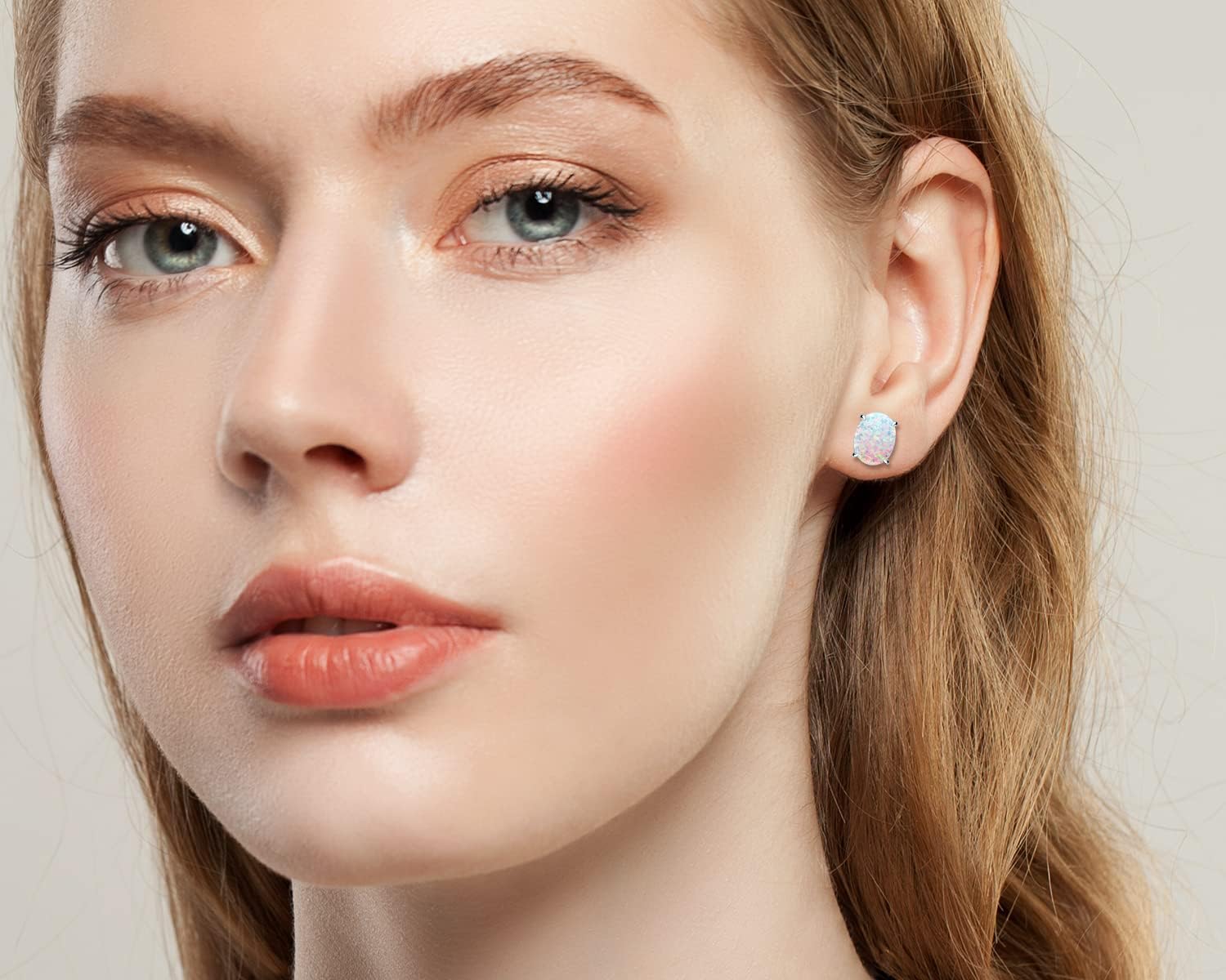 YUNKAI Sterling Silver Opal Stud Earrings for Women, Birthstone Stud Earrings, Oval/Round Shape Opal Earrings Hypoallergenic Jewelry Gift for Birthday Christmas