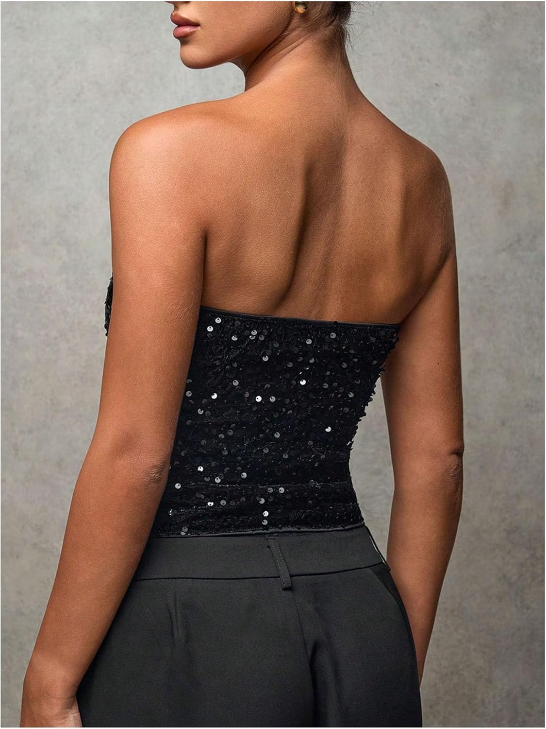 SweatyRocks Women's Sequin Tube Tops Sparkly Open Back Strapless Going Out Party Club Top - Image 2