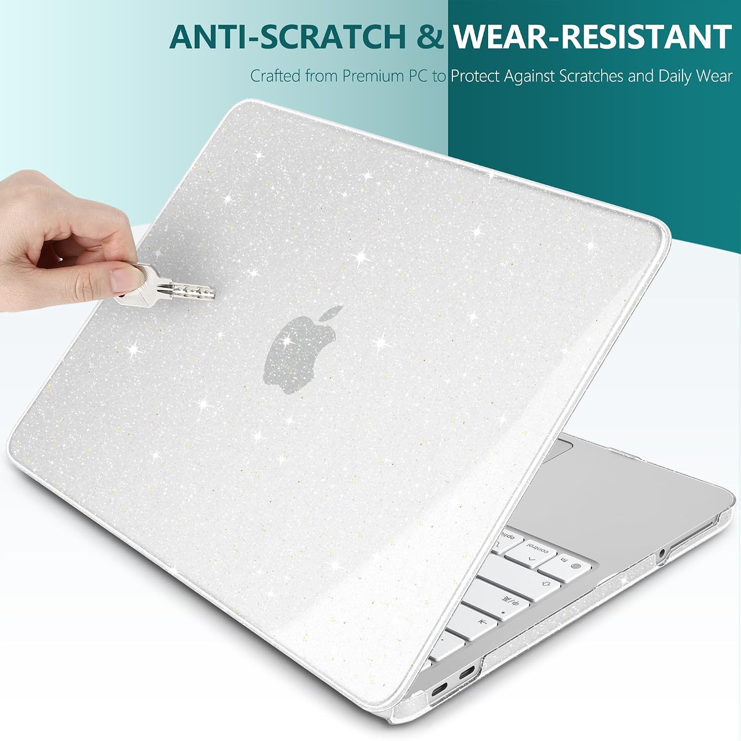 for MacBook Neo 13 Inch Case 2026 Release Model A3404, Bling Glitter Hard Shell with Keyboard Cover, 2 Webcam Covers & USB Adapter, 6-in-1 Bundle for Women Girls, Glitter‌ Clear