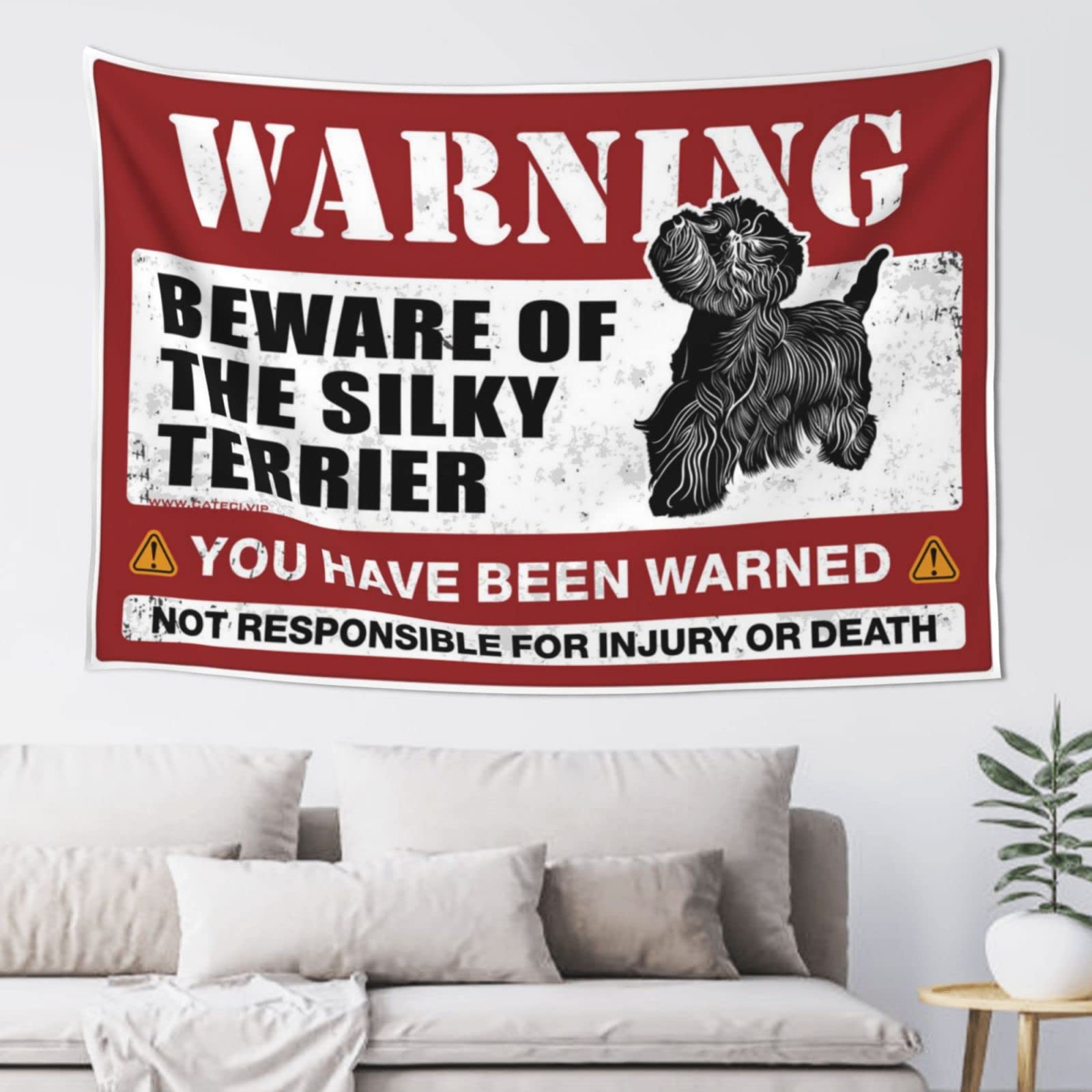 PRAVOXI Home Bar Decor Beware Of Silky Terrier Tapestry Aesthetic Tapestry Room Door Decor(75X100CM)