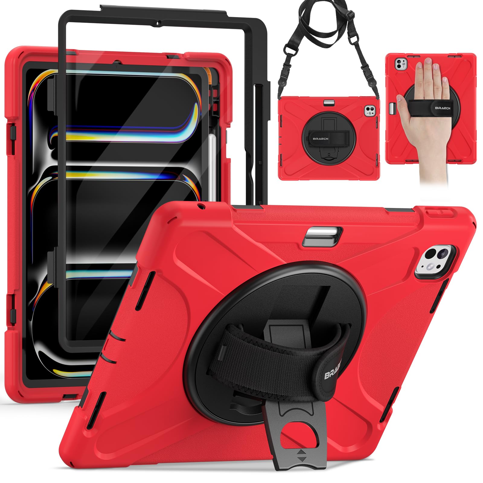 Protection iPad Pro 13 M4 2024 robuste rouge avec support rotatif 360 - 7