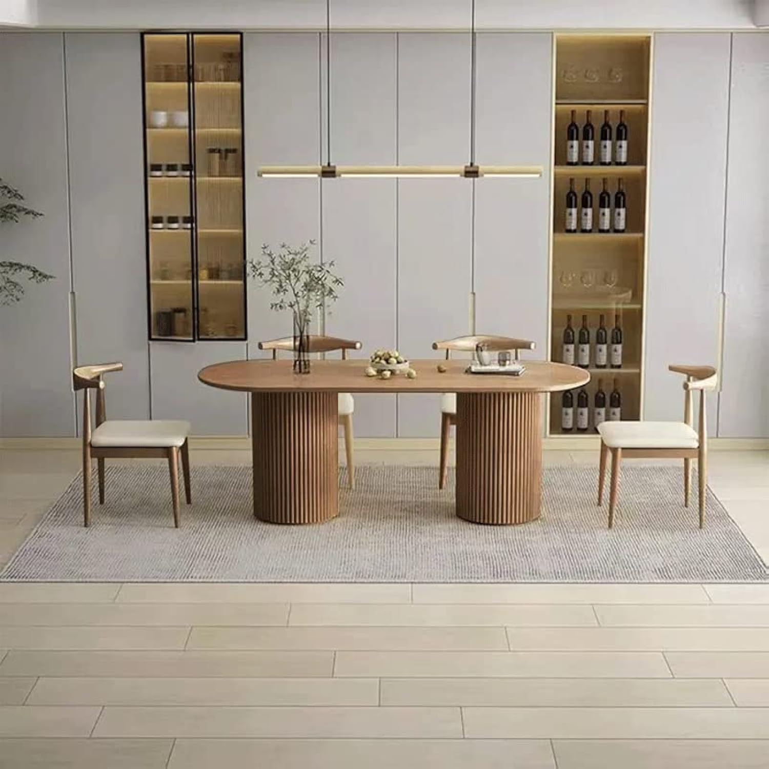 160cm Solid Wood Dining Table Walnut Oval Tabletop for 6 Person Modern Design Solid Walnut Wood Dining Table Gulf Line custom made Padelstal Base Dining Table