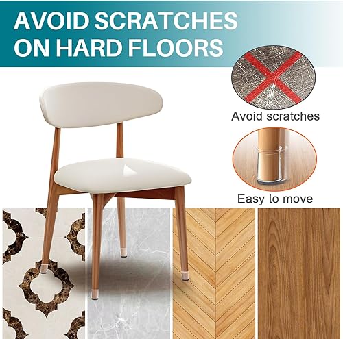 Miniatura 8 de Protectores de suelo para patas de silla, 24 unidades, de fieltro de silicona marrón, almohadillas para patas de muebles, cubiertas para pisos de