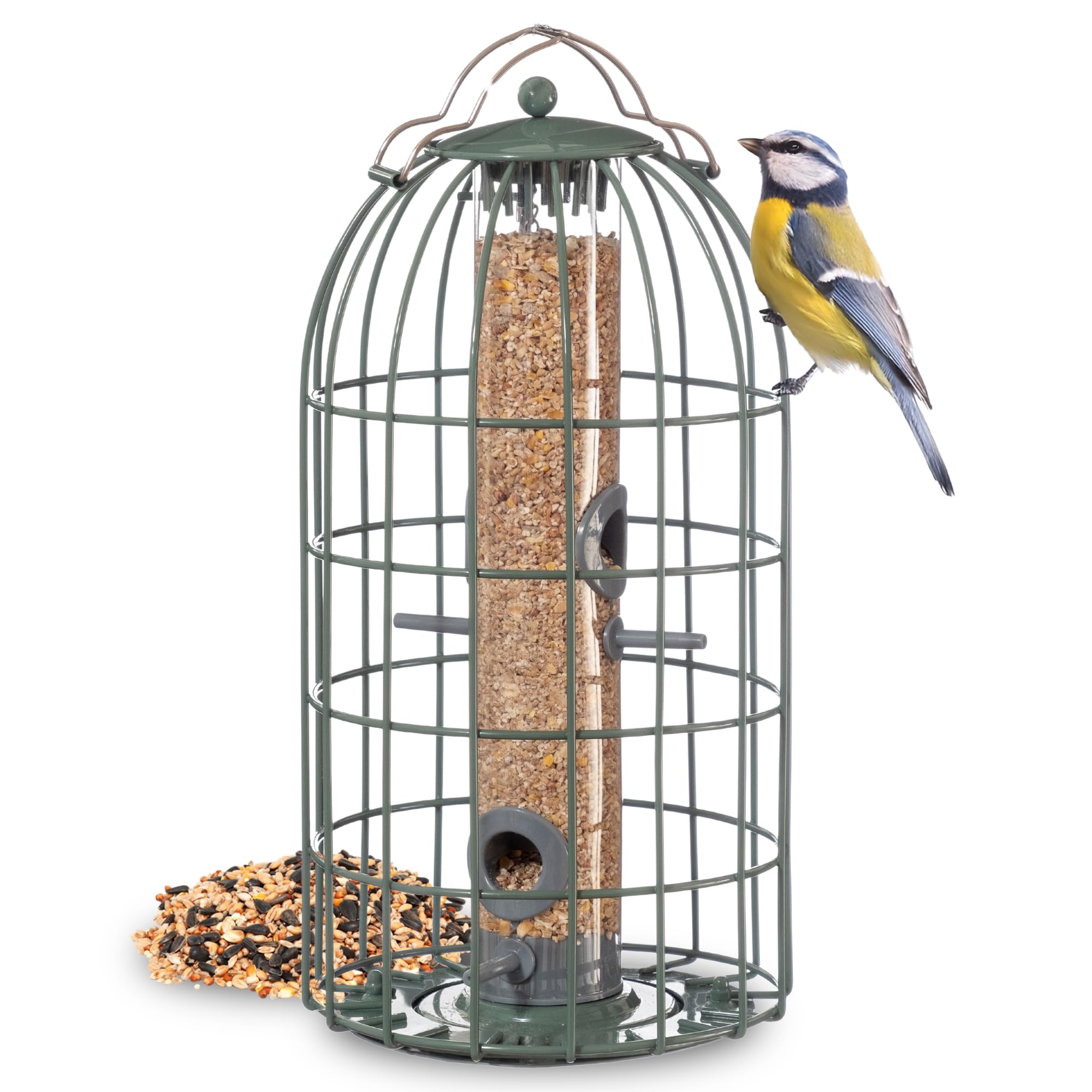 The Nuttery Original Large Seed Feeder ORGD03 – Squirrel & Pigeon Proof – Hanging Garden Bird Feeder – Durable Metal, Weather Resistant – Easy Fill – The Nuttery Outdoor Bird Feeders for Small Birds