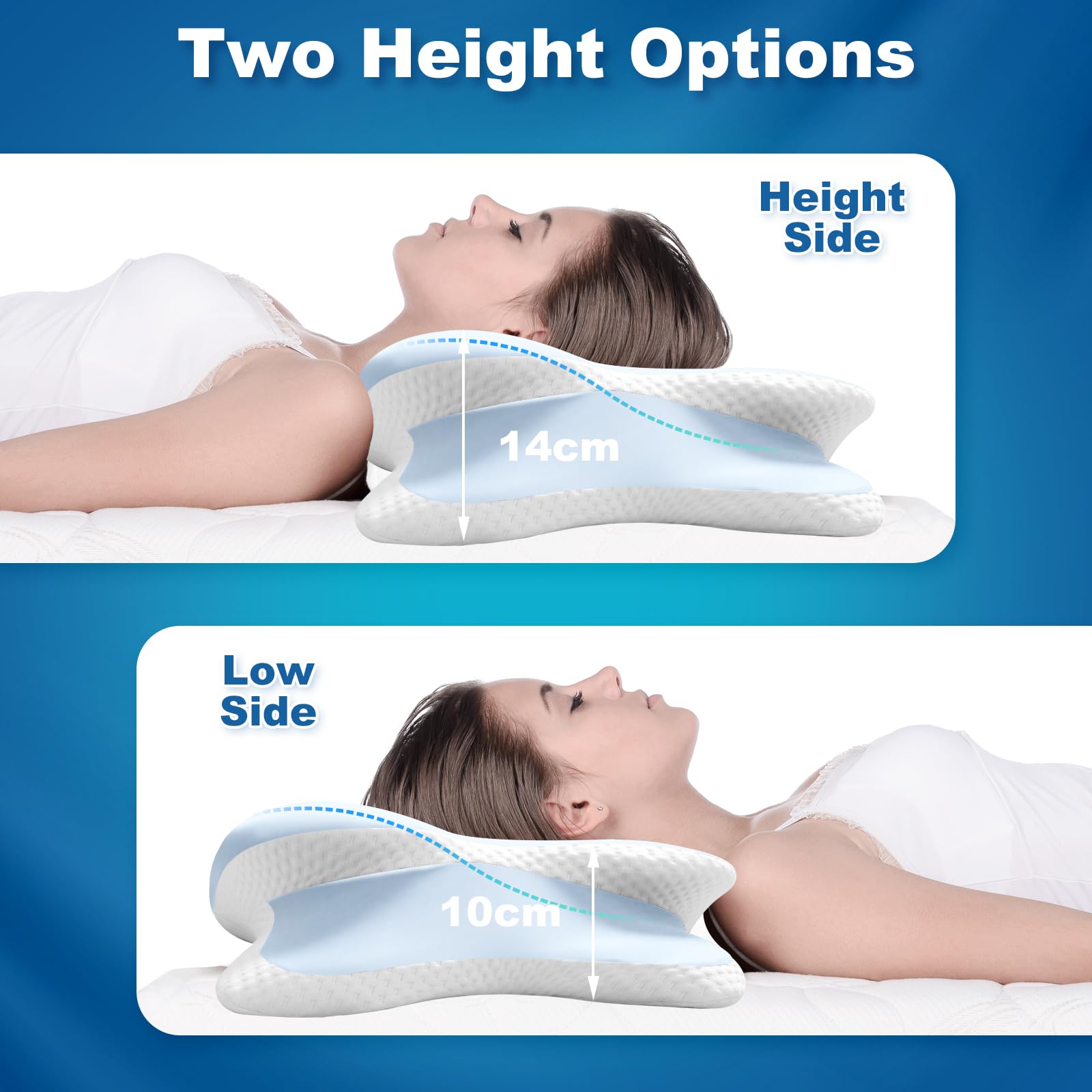Nackenkissen Kopfkissen - Ergonomisches Kopfkissen für Seiten, Rücken & Bauchschläfer, Memory Foam Kissen mit Kühlung Abnehmbare Kissenhülle （LightBlue）
