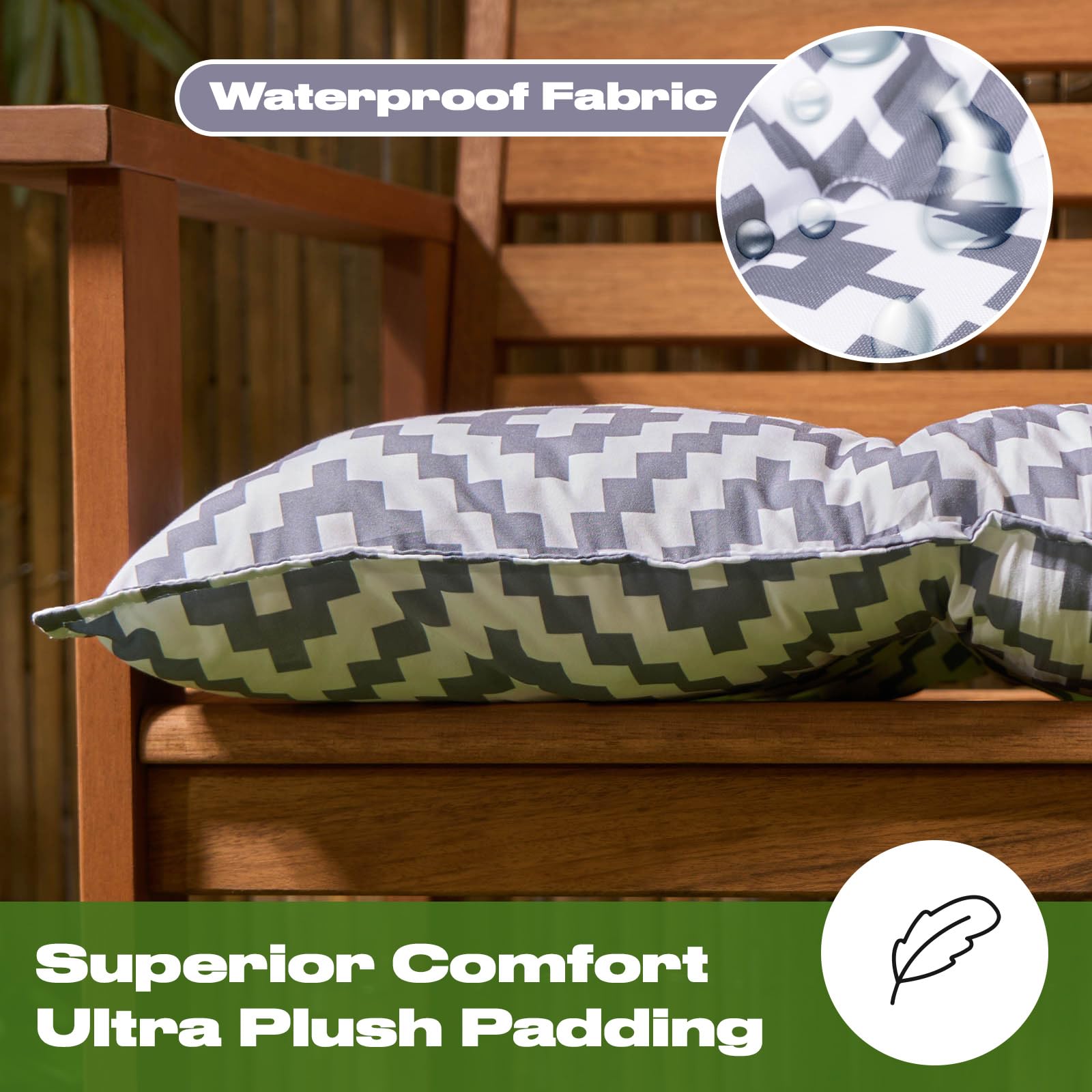 OHS Bench Cushion Grey Geometric, 2 Seater Garden Bench Cushion Seat Pad for Patio Kitchen Garden Furniture Cushions Soft Waterproof Comfy Dining Bench Indoor Outdoor Cushions — view 3