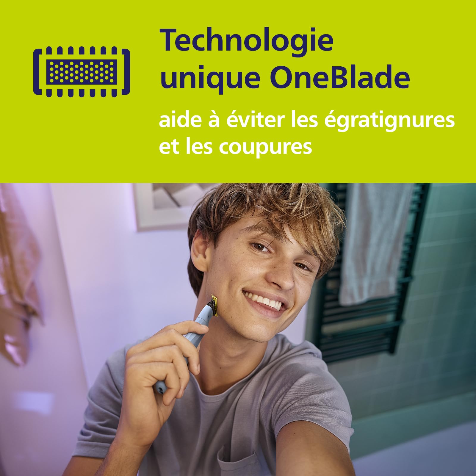 Philips OneBlade First Shave, Authentique système de rasage électrique hybride pour adolescents, modèle QP1324/30
