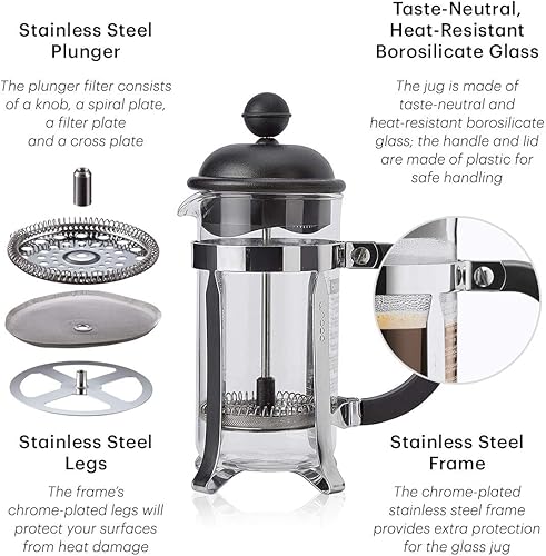 Miniatura 9 de Bodum Caffettiera - Cafetera de prensa francesa tapa de plástico negro y marco de acero inoxidable 3 tazas 12 onzas