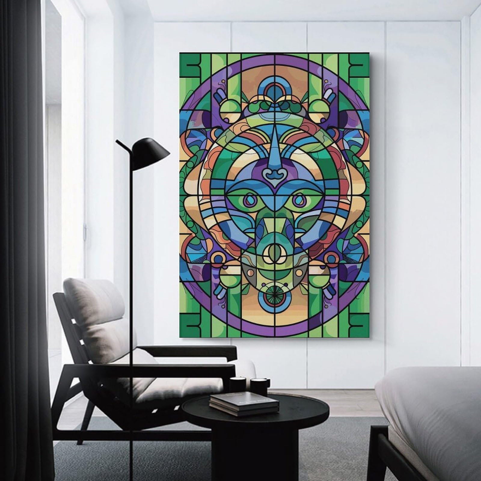 Junmoney Stained Glass Mandala Face Canvas Wall Picture 08x12inch(20x30cm), for Contemporary Homes, Apartments Or Offices, Wall Decor with Flexible Room Appeal
