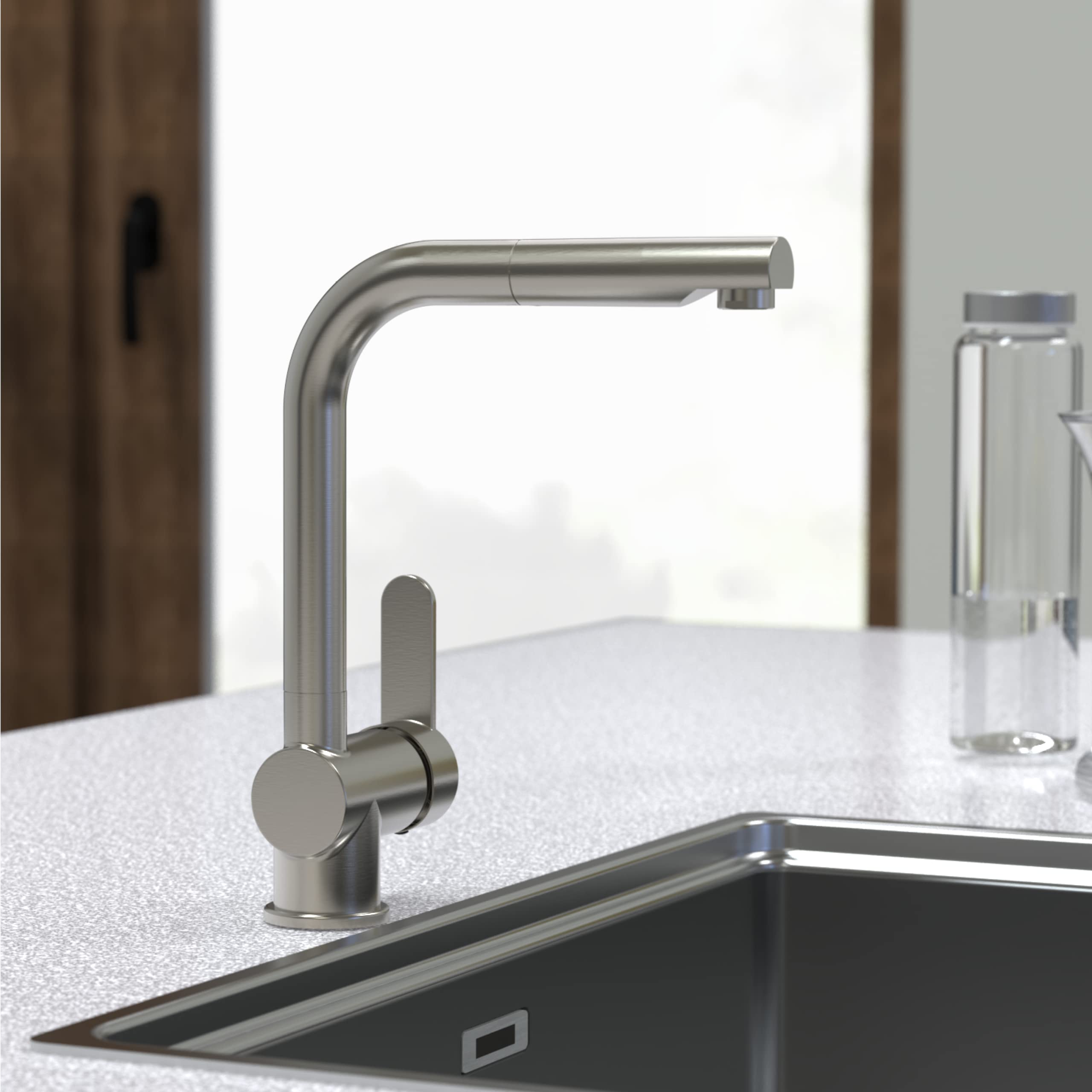 SCHÜTTE London Robinet Cuisine avec Douchette Extensible Mitigeur Rabattable Mitigeur Robinet Evier de Cuisine avec Douchette, Rotative à 360° Froid & Chaud Disponible, Acier Inoxydable