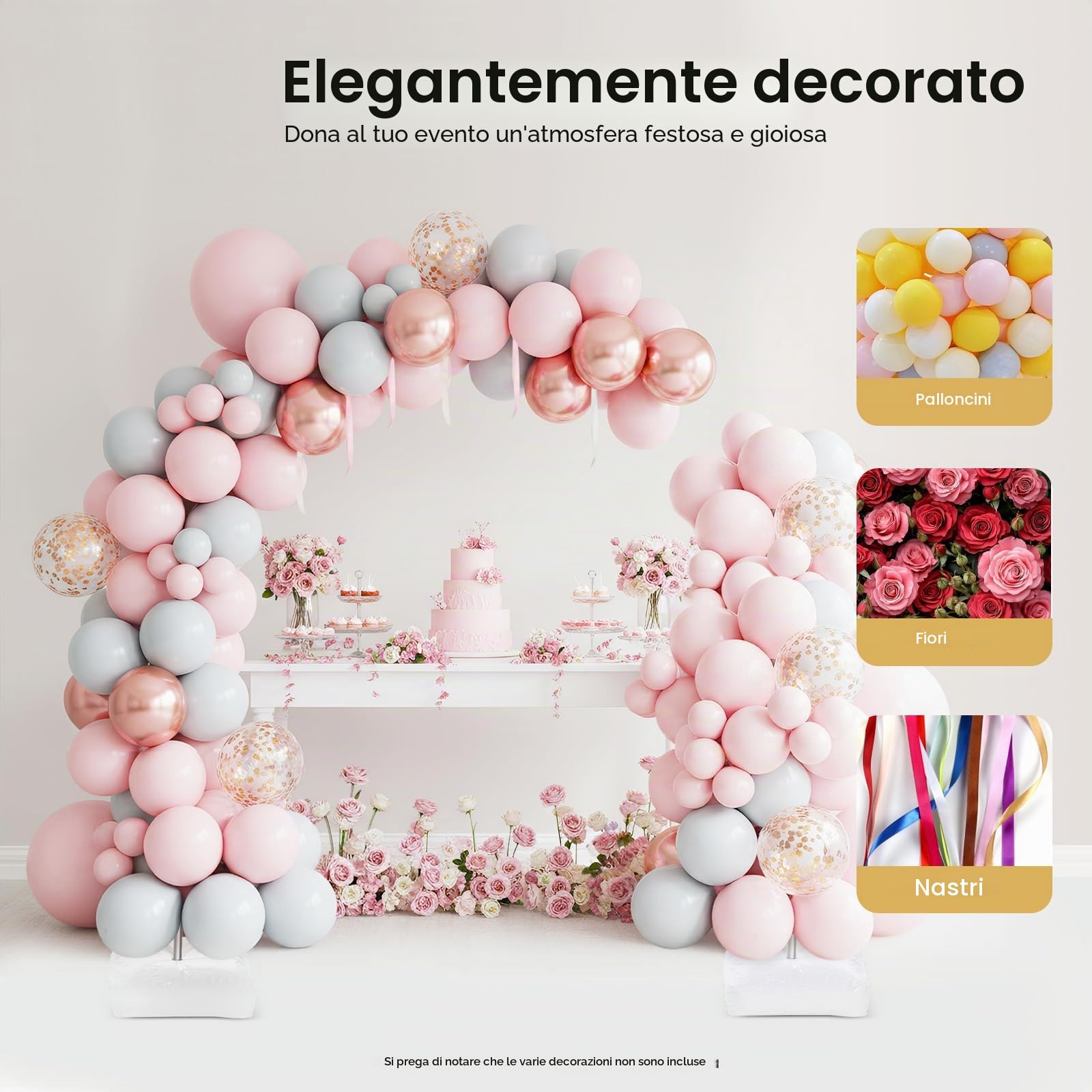 Supporto per arco per palloncini, in metallo, 2,5 m e 1,5 m, set di supporto per palloncini, adatto per compleanno, matrimonio, laurea, anniversario
