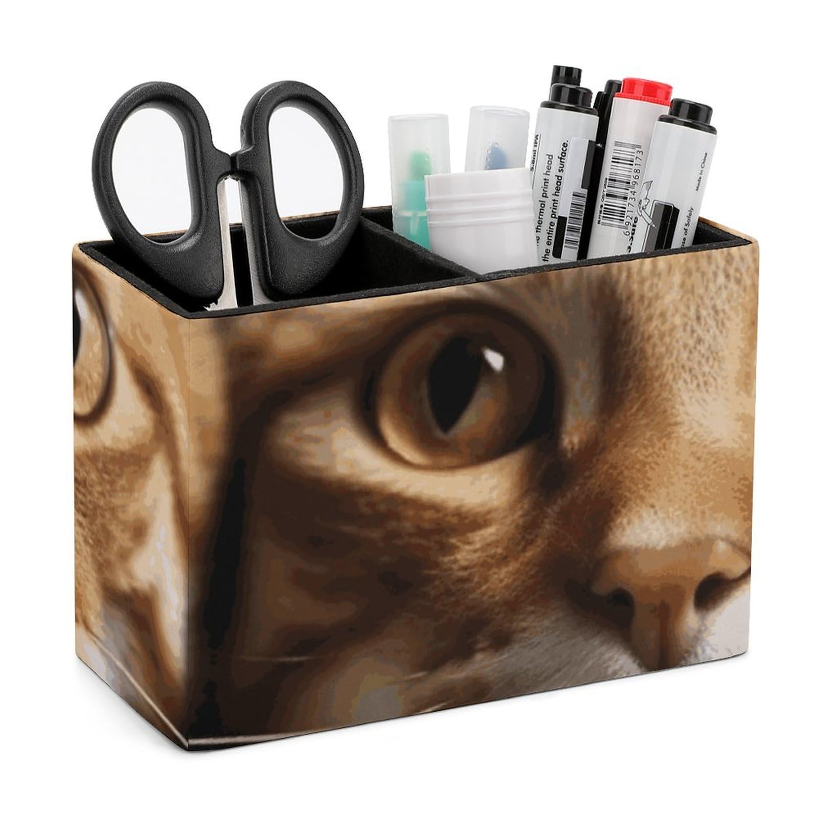 JTREHY Cats Pencil Holder Exquisite Fashion Leather Pen Receptacle Soft High-End Pen Container for Office Home Accessories Or Housewarming Present