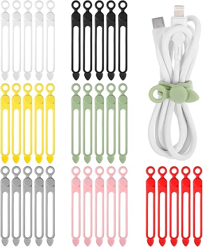35 correas de silicona para cables, organizador de cables para empaquetar auriculares, teléfonos, cargadores de computadora, cables reutilizables,