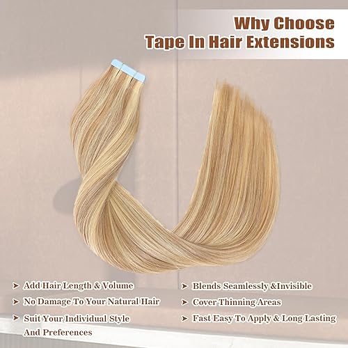 Miniatura 4 de Extensiones de cabello humano adhesivas, invisibles, sin costuras, rubio ceniza y rubio 613, 100% Remy, extensiones de cabello humano real, 1.41