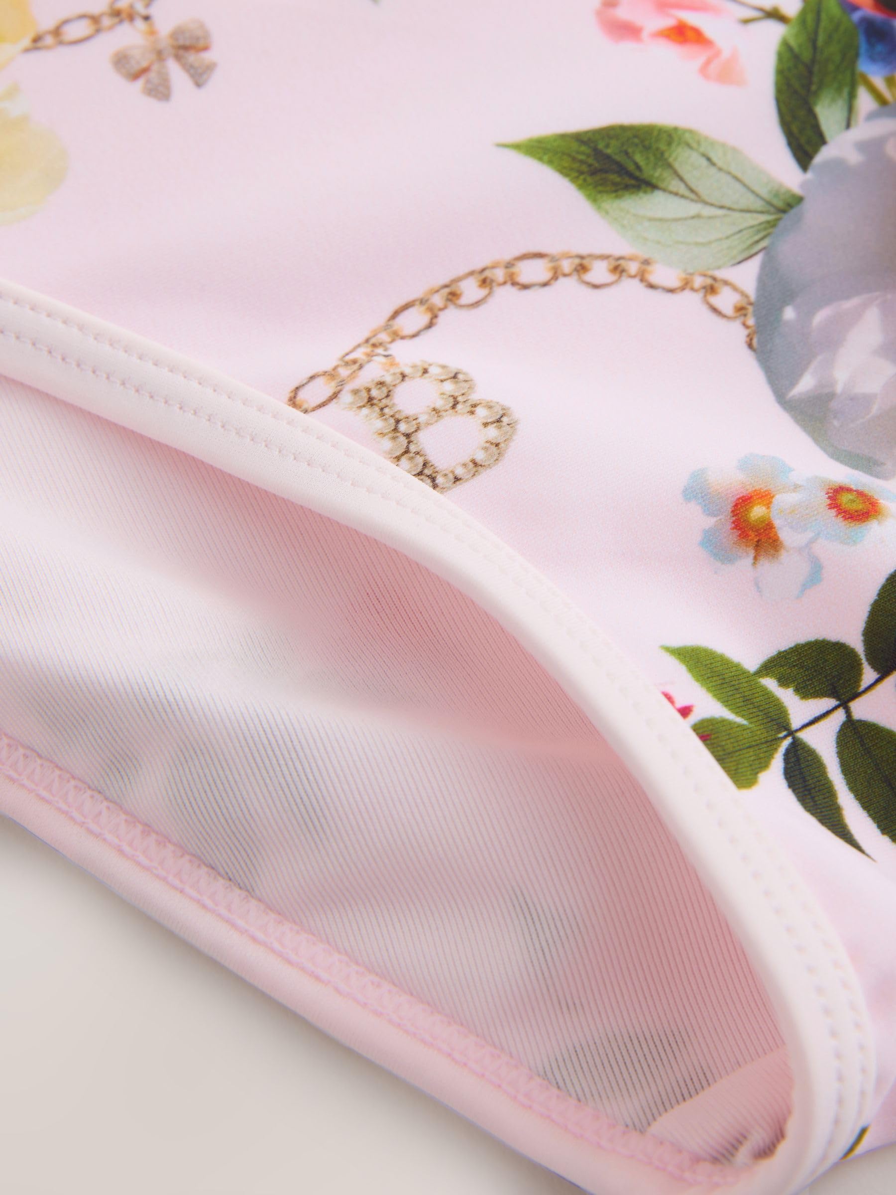 Ragazza Costume Intero Rosa con Stampa a Fiori e Cut-out Rosa