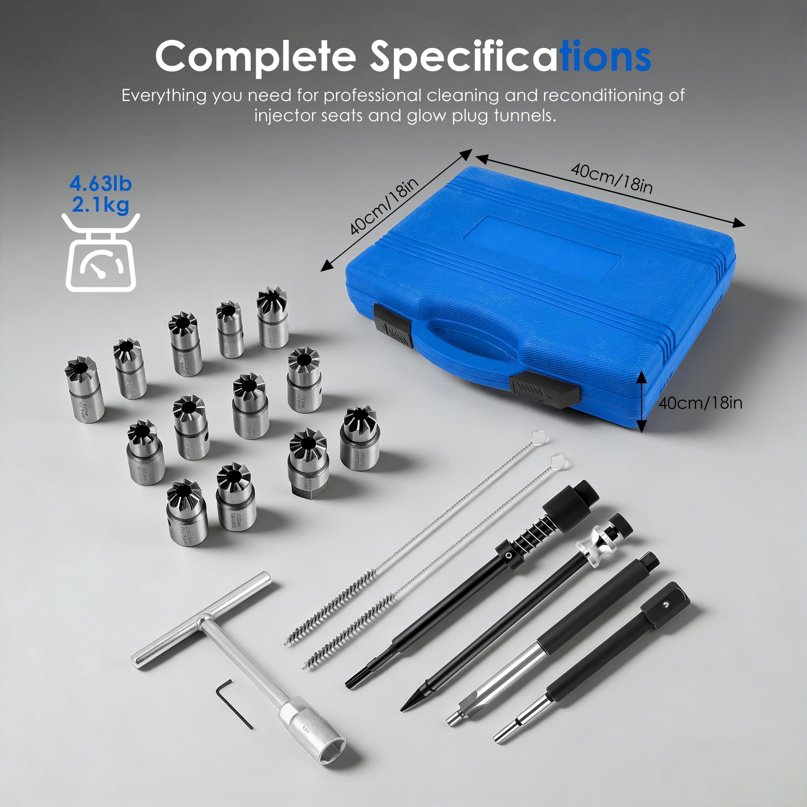 Set da 21 Frese per Sedi di Iniettori Diesel, Kit di Pulizia per Sedi di Iniettori, Strumento per Rimozione del Carbonio, Alesatore per Condotti e Candele