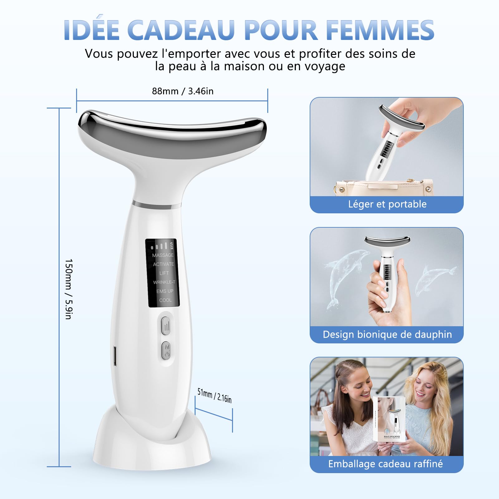 Appareil Anti Rides Visage, Appareil de Beauté à 6 Modes, Température 45 °C pour Les Massage Visage, pour l'anti-âge, Le Lifting et le Raffermissement de la Peau Relâchée (Mode LED 4 couleurs)