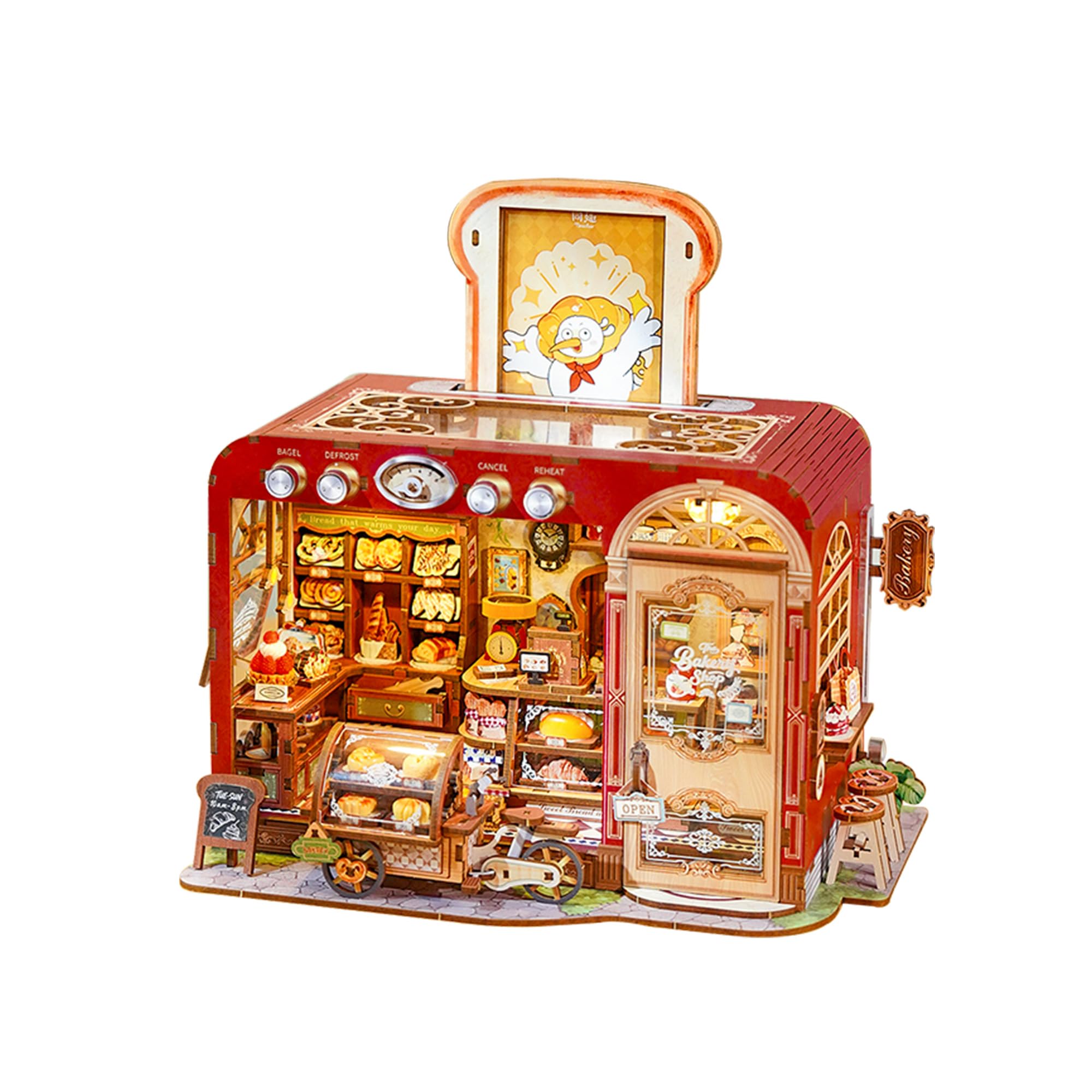 Tonecheer 3D Wooden Puzzle for Adults, DIY Miniature House Model Kit, Dollhouse Tiny House Diorama Building Craft with LED for Best Gift Ideas - Toast Bakery
