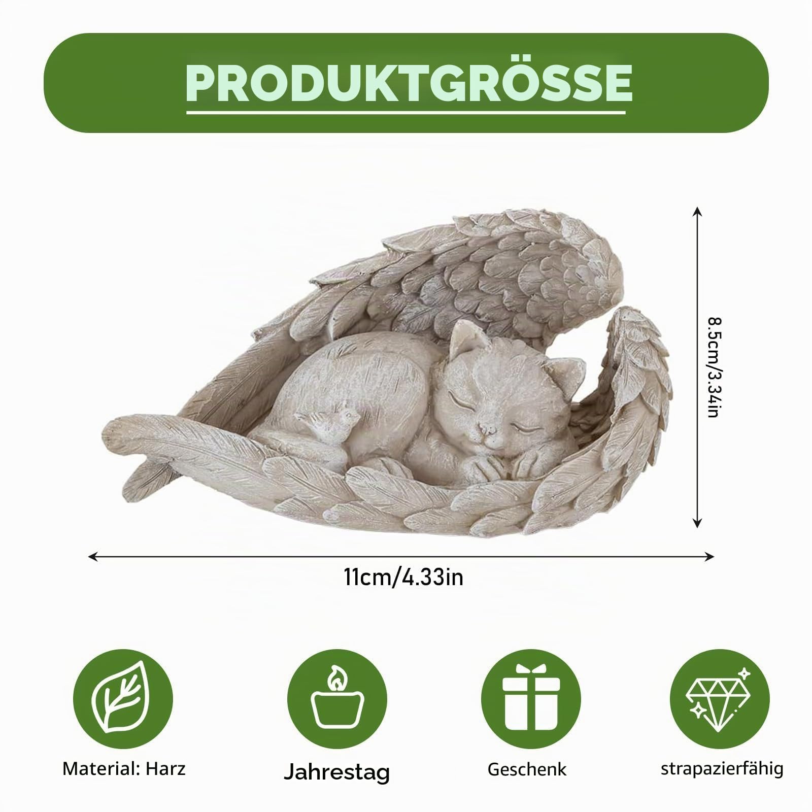 Katze Hund Engel Haustier Denkmal Grab Marker Tribut Statue 11 x 8.5 cm Hunde Schutzengel Gedenkstatue Wetterfest Grabstein für Garten Grabsteine oder Rasendekoration (Engel Katze)