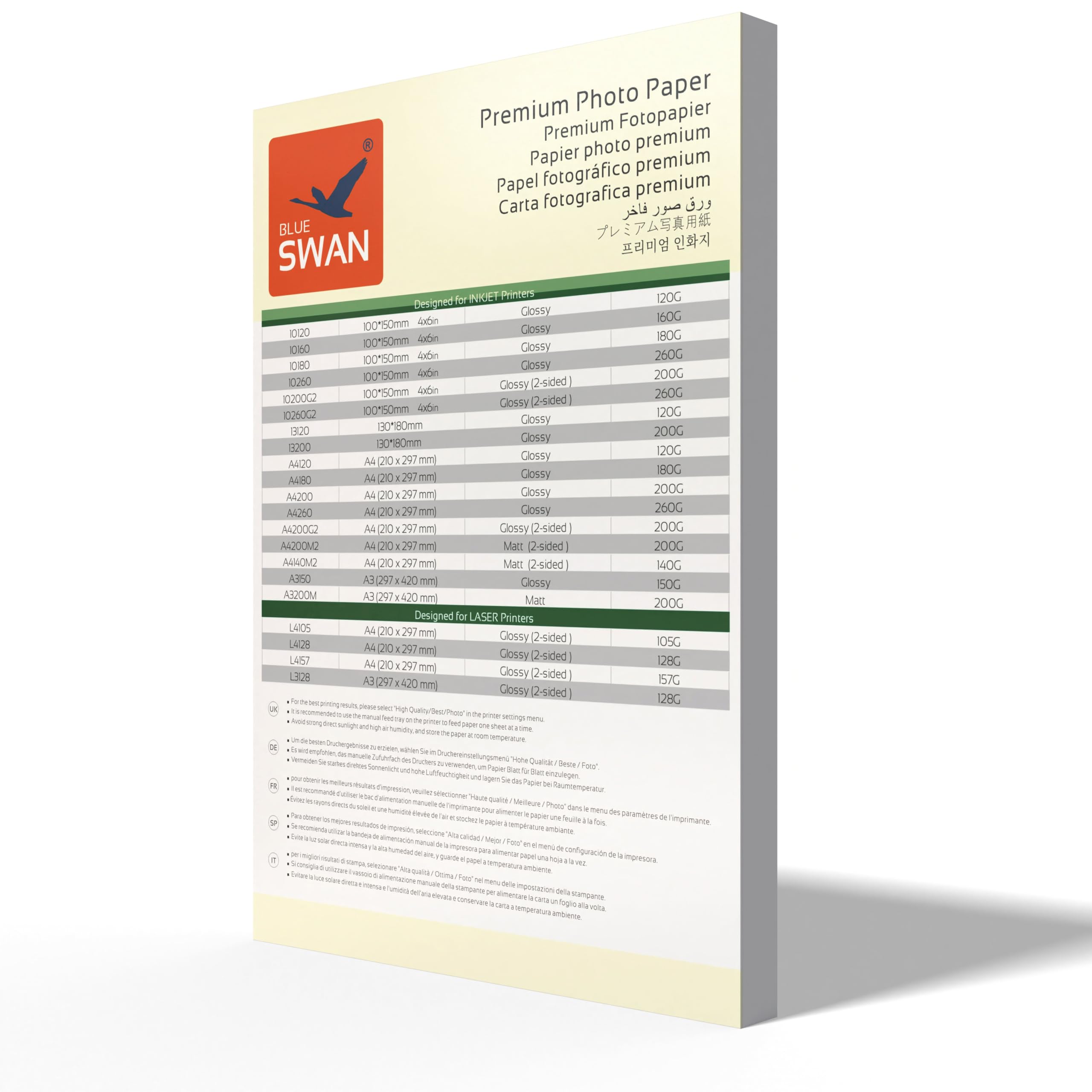 BLUE SWAN Carta Fotografica Opaca A4, 100 Fogli, 140 g/m², Fronte-Retro, Alta Brillantezza dei Colori, Bassa Riflettività, Asciugatura Rapida, Compatibile con Stampanti Inkjet