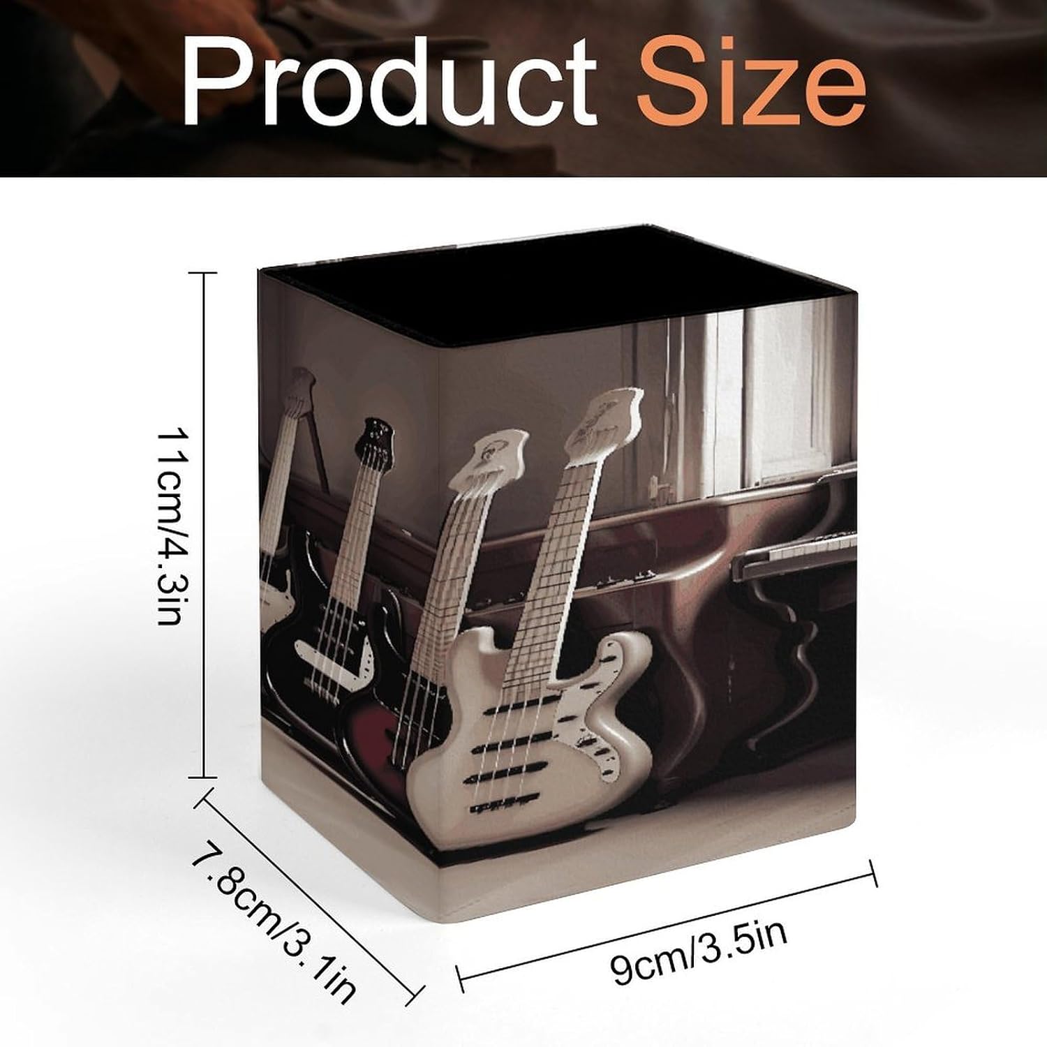 Guitar Bass Music Musical Instruments Pen Holder for Desk Minimalist Leather Pencil Holder Fashion Modern Pencil Cup Decorative Square Pen Cup Locker Organizer for Office Work Locker Accessories image 2