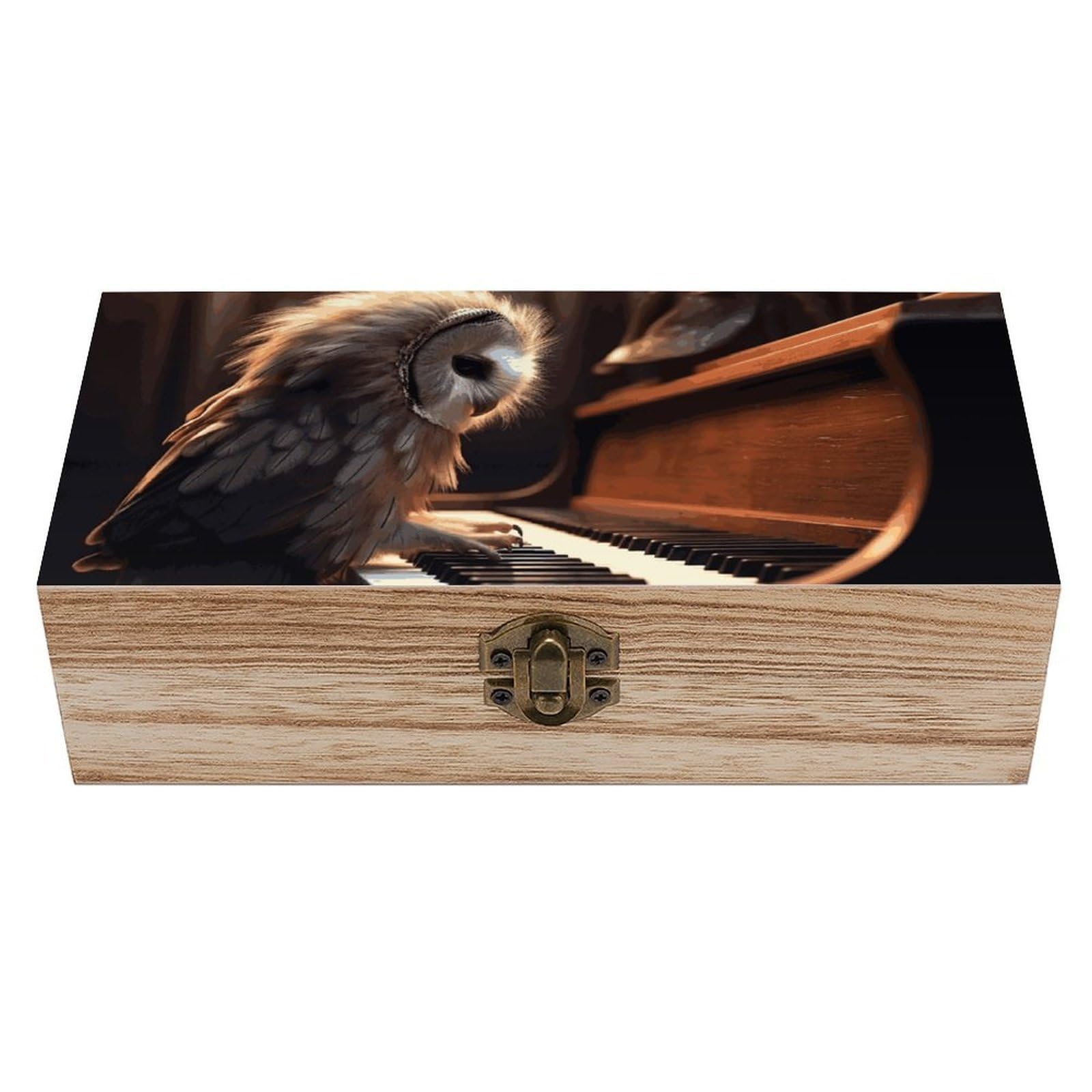 Owl Plays Piano Wooden Storage Box Exquisite Durable Wood Gift Case Sturdy Vintage Jewelry Wooden Chest for Art Hobbies Storage Keepsake Gift