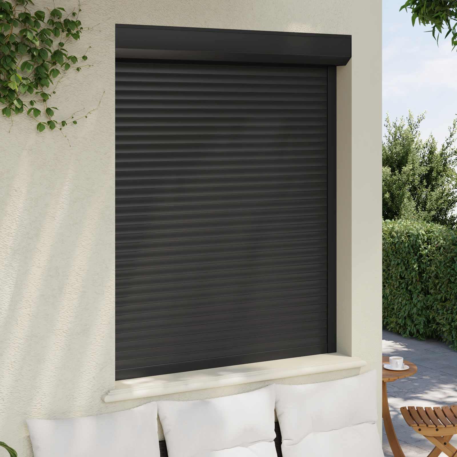 Volet roulant anthracite 120 x 150 cm en aluminium polyuréthane avec rail de guidage, pilote manuel pour fenêtre, extérieur, brise-vue et protection solaire