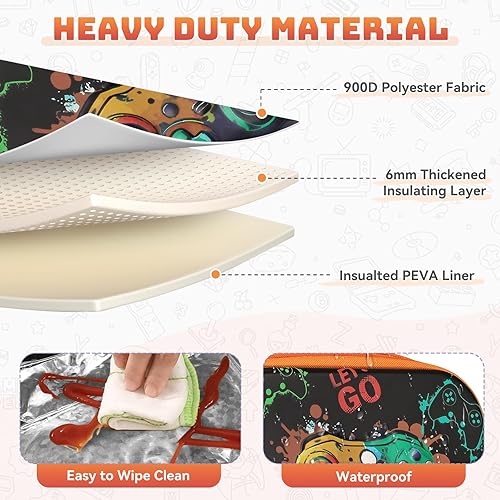 Miniatura 6 de Itslife Lonchera para niños, bolsa de almuerzo aislada para niños, reutilizable, ligera y duradera, con ranura interior para tarjeta de nombre para