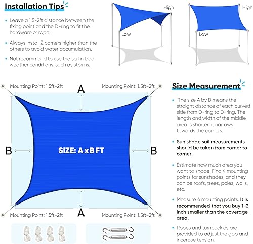 Miniatura 6 de Toldo Quictent de polietileno de alta densidad de 185 GSM, 20 x 20 pies, forma cuadrada, para exteriores, 98 % de protección UV, kit de