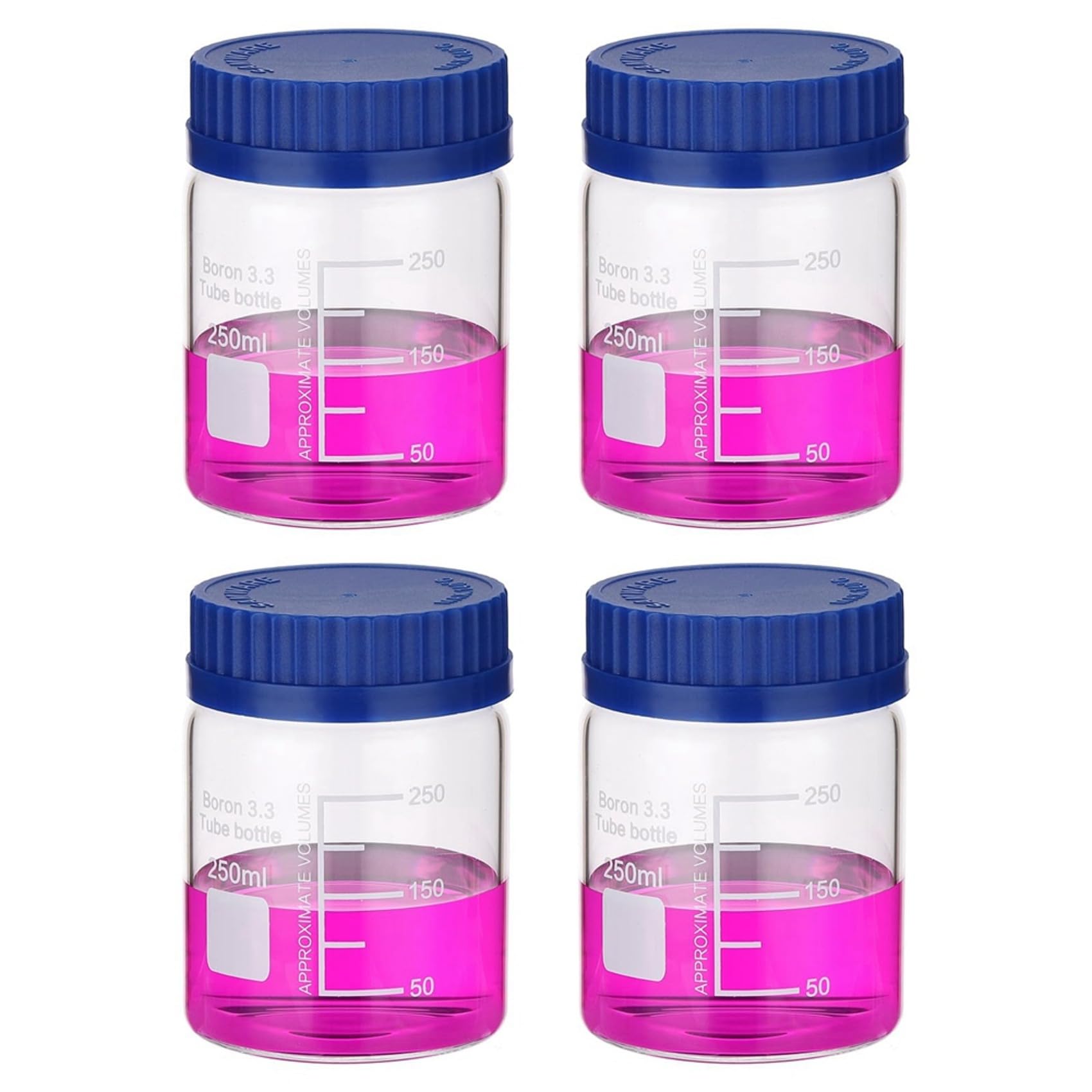 8er-Pack Flaschen Zur Aufbewahrung Von Reagenzienmedien, 250 Ml Runde Weithalsflaschen Aus Borosilikatglas mit Graduierung und GL32-Schraubverschluss