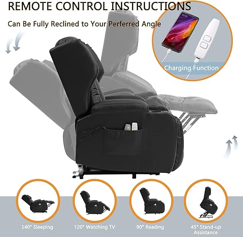 Miniatura 6 de Sillas reclinables Power Lift para ancianos con masaje y calefacción silla de dormir de piel sintética sofá reclinable para sala de estar asiento de