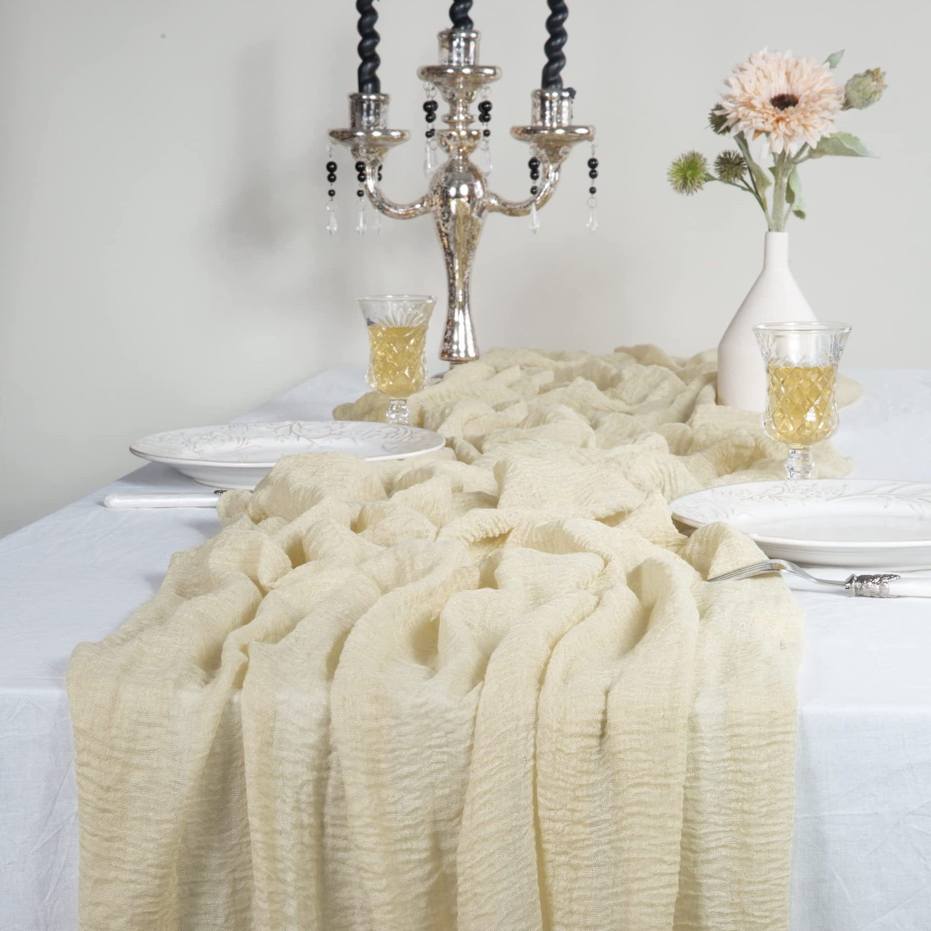 10 Uds 300 * 90CM Gasa rústica estopilla Verde Salvia Camino de Mesa Mantel Bohemio para Boda Nupcial decoración para Fiesta de Bienvenida de bebé Fiesta de cumpleaños