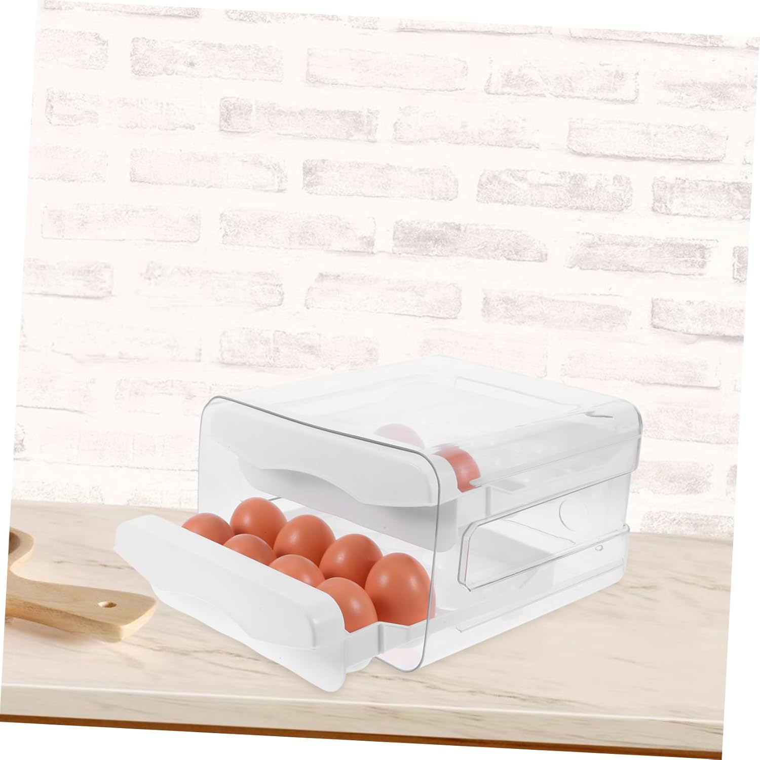 Double Layer Egg Storage Box with Lid 32-Cell Egg Holder for Refrigerator Drawer Kitchen Organizer