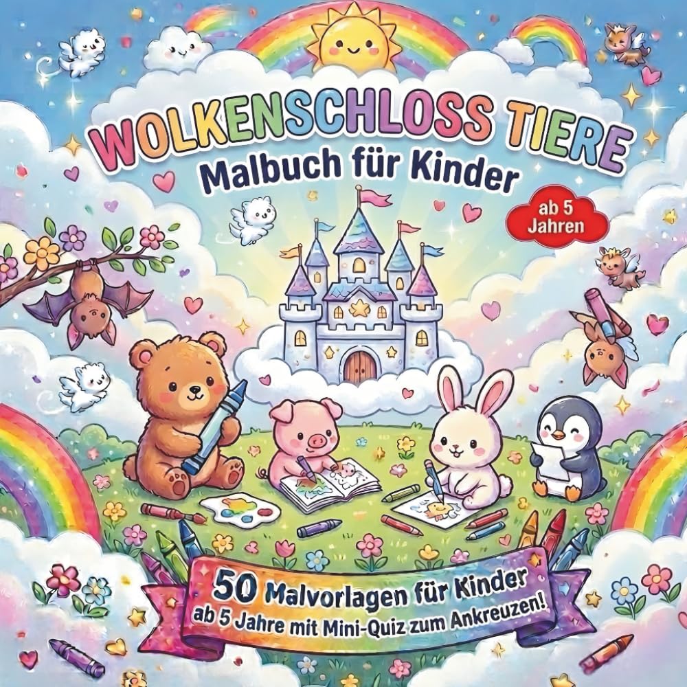 Wolkenschlosstiere: Das interaktive Mitmach-Malbuch für Kinder ab 5 Jahren: Spielerische Förderung der Konzentration und Feinmotorik durch magische ... – pädagogisch wertvoll & bildschirmfrei