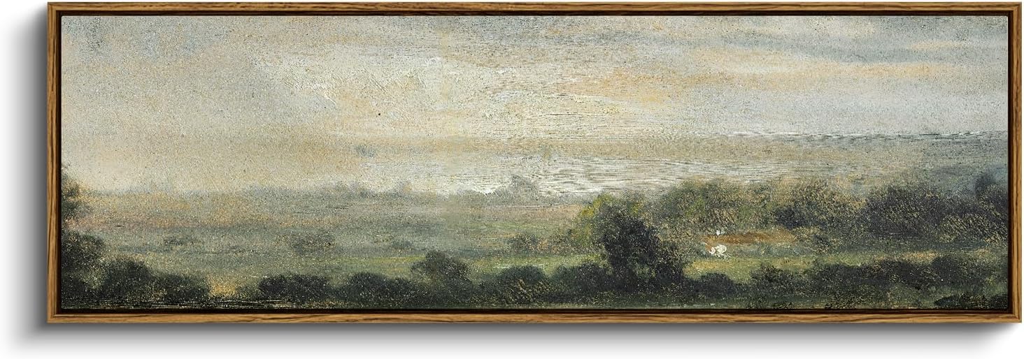 InSimSea Extra Large Framed Vintage Wall Art, Living Room Country Farmhouse Decor, Wild Field under Sky Landscape Paintings, Canvas Prints, Scenery Long Picture for Bedroom Above of Bed,12x36inch