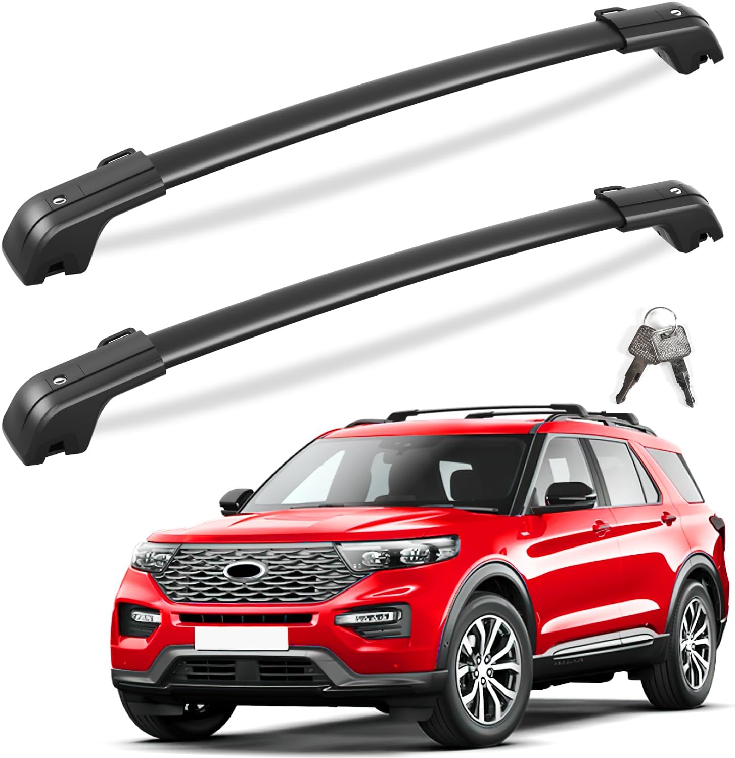KINGGERI Lockable 260lbs Roof Rack Cross Bars Compatible with Ford Explorer 2020 2021 2022 2023 2024 2025, Heavy Duty Anti-Theft Aluminum Roof Rails Crossbars Rooftop Cargo Basket Carrier Luggage KINGGERI Lockable 260lbs Roof Rack Cross Bars Compatible with Ford Explorer 2020 2021 2022 2023 2024 2025, Heavy Duty Anti-Theft Aluminum Roof Rails Crossbars Rooftop Cargo Basket Carrier Luggage