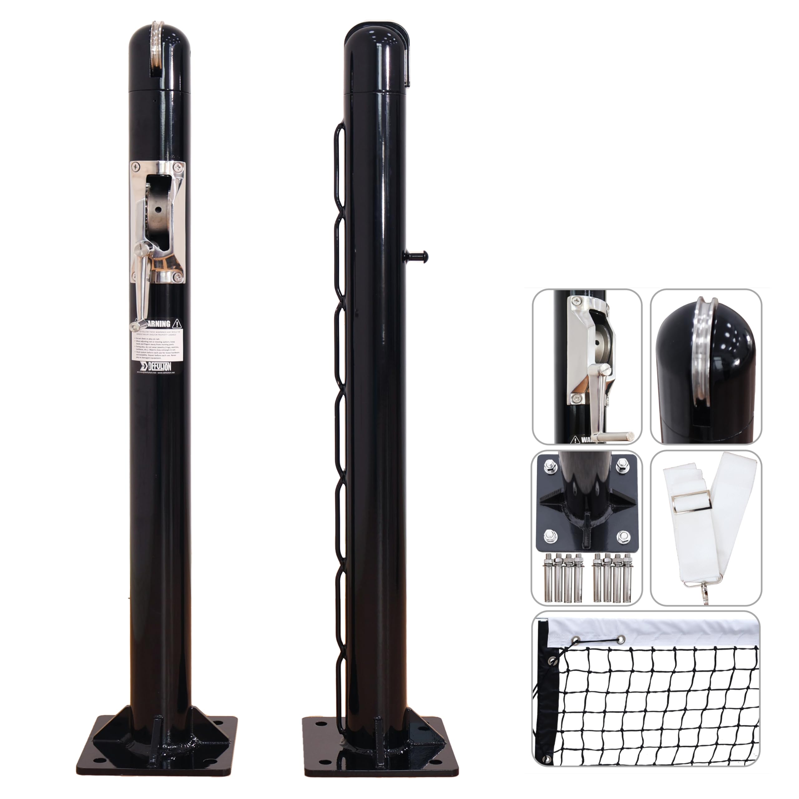 Pickleball Court Net System, Ground Surface Mount Pickleball Net Set : 22 FT Regulation Net with 2 Round Aluminum Alloy Pickleball Posts, Premium-Grade Winder, Ground Surface Mount – Indoor Outdoor