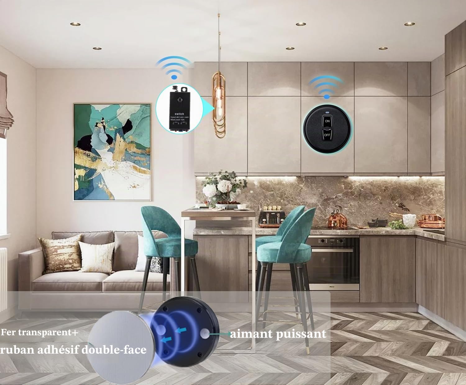 Commutateur a Distance sans Fil 230V,interrupteur sans fil AC 220 V/230 V/240 V/10 A, interrupteur mural sans fil 328 ft, pour appareils ménagers, plafonniers, appareils électriques.