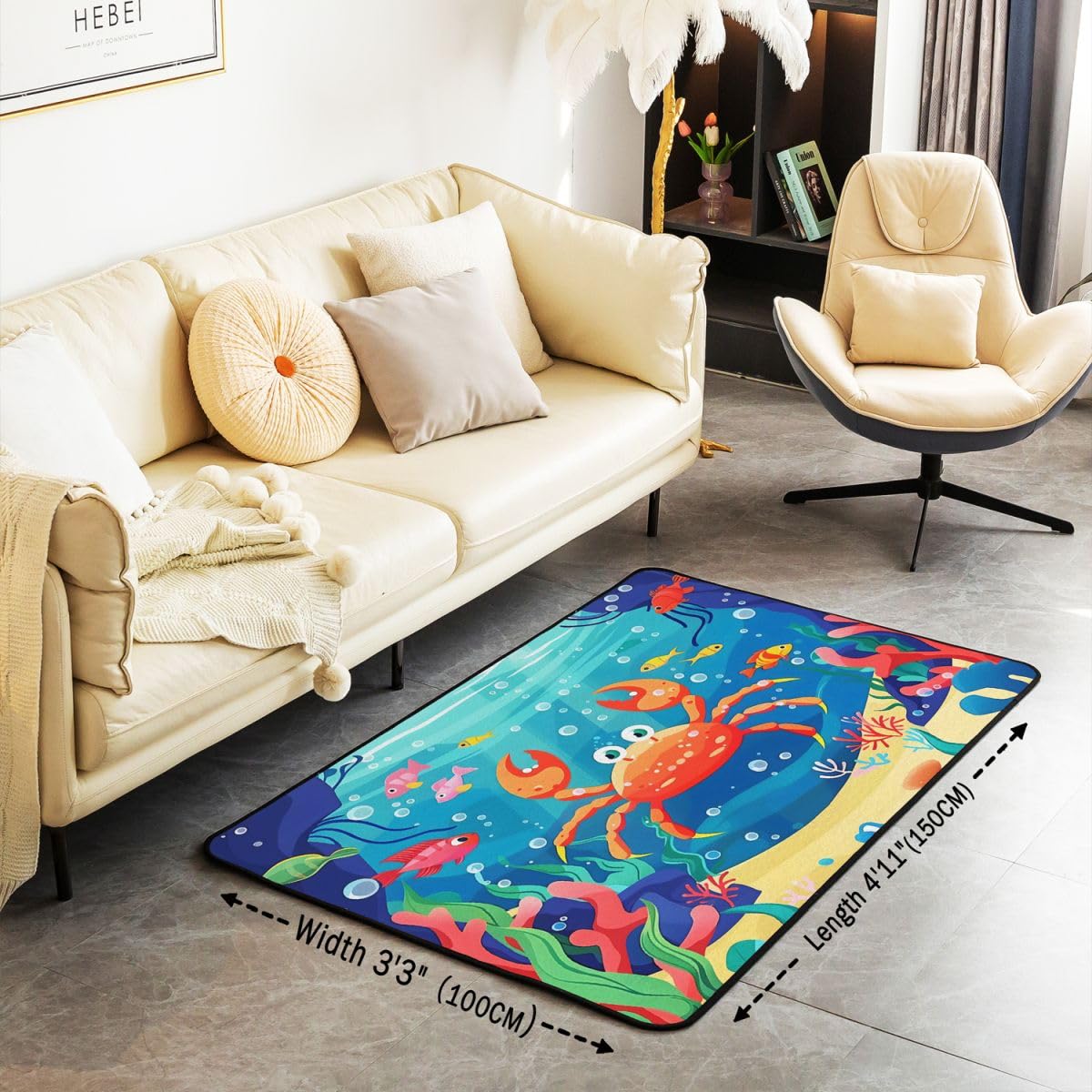 Homewish Cartoon Rote Krabbe Rugs for Living Room 150x200 | Unterwasser Korallenpflanzen Teppich Dekor Krabbe Schlafzimmer Teppiche Ozean Küste Wohnzimmer Carpet Pflegeleicht