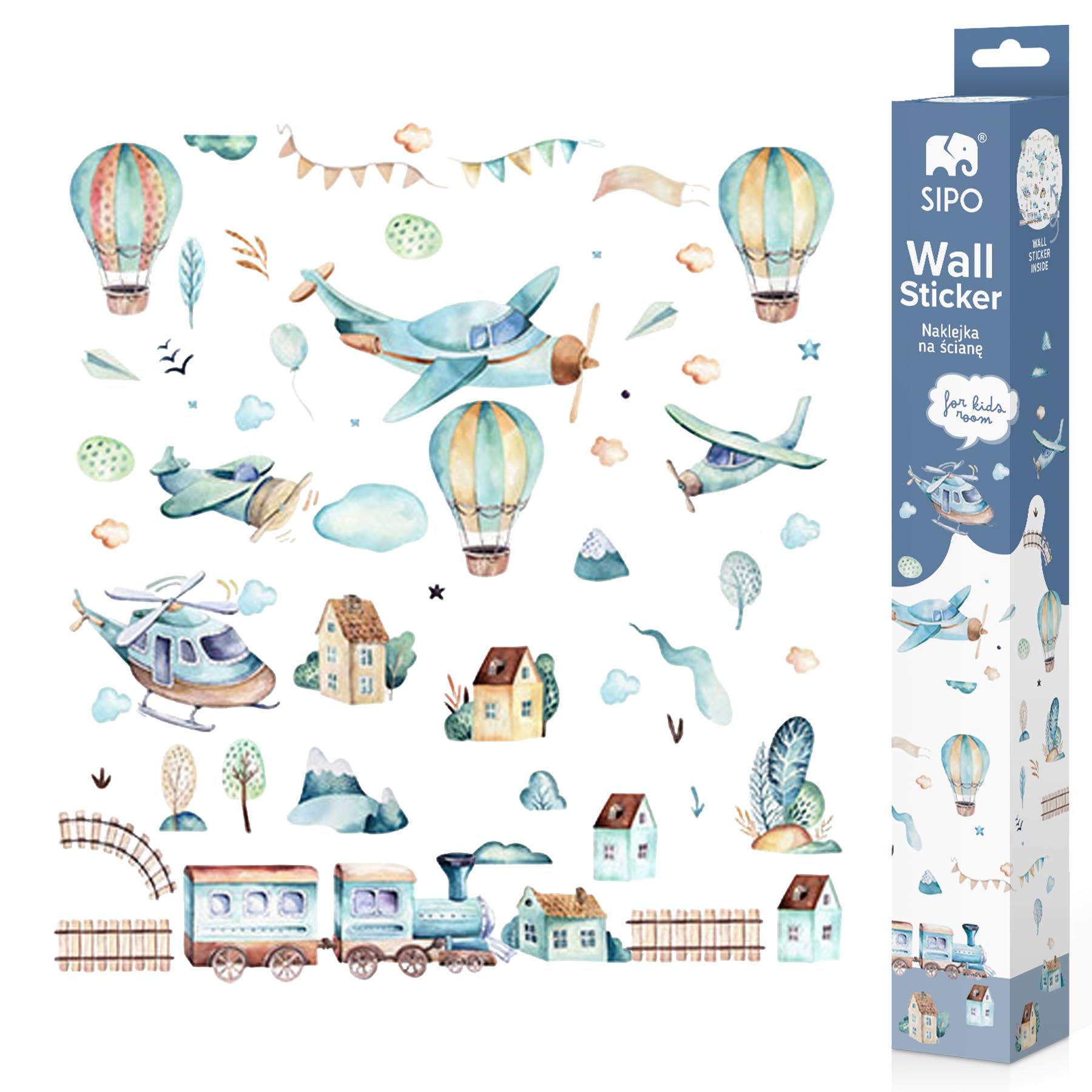 SIPO Children's Room Wall Stickers - Planes & Balloons - Decorative PVC Wall Stickers for Baby & Nursery