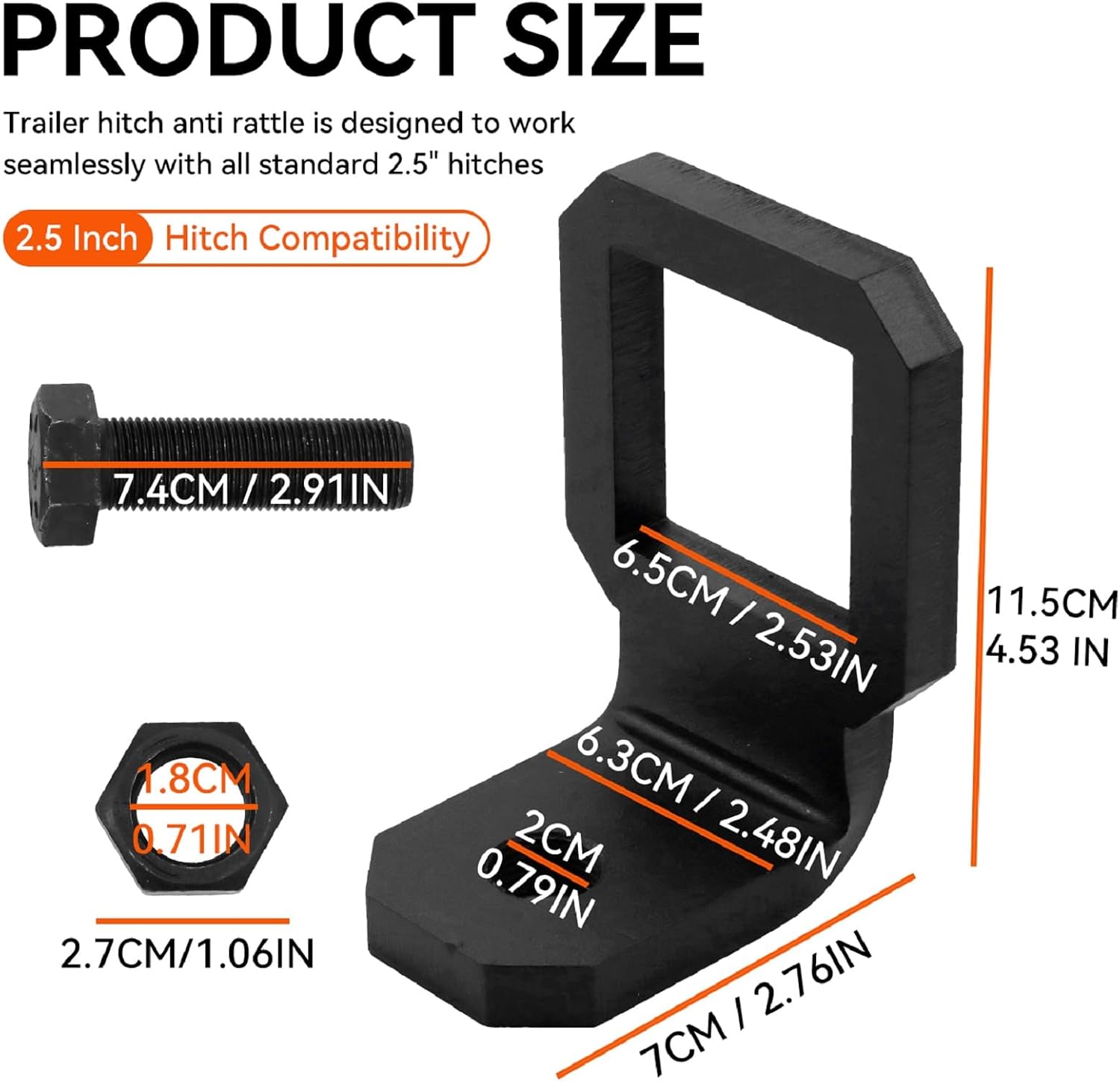 Heavy Duty 2.5 Inch Trailer Hitch Stabilizer - Anti-Rattle Clamp to Eliminate Wobble, Vibration and Noise, Durable Steel Build, Quick Installation for Smooth Towing