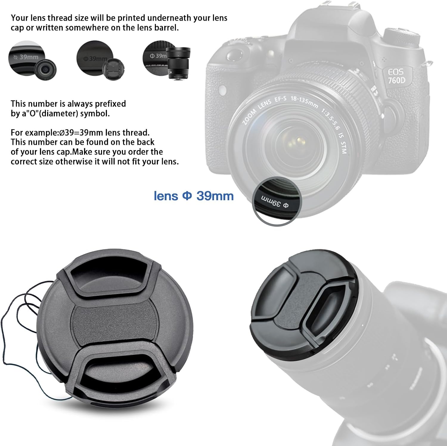 2pcs 39mm Lens Cap Cover(and Easy to Install and Remove)+2pcs Lens Cleaning Cloth Compatible with All 39mm Brands with Camera Lenses.(Camera Lens Cap)