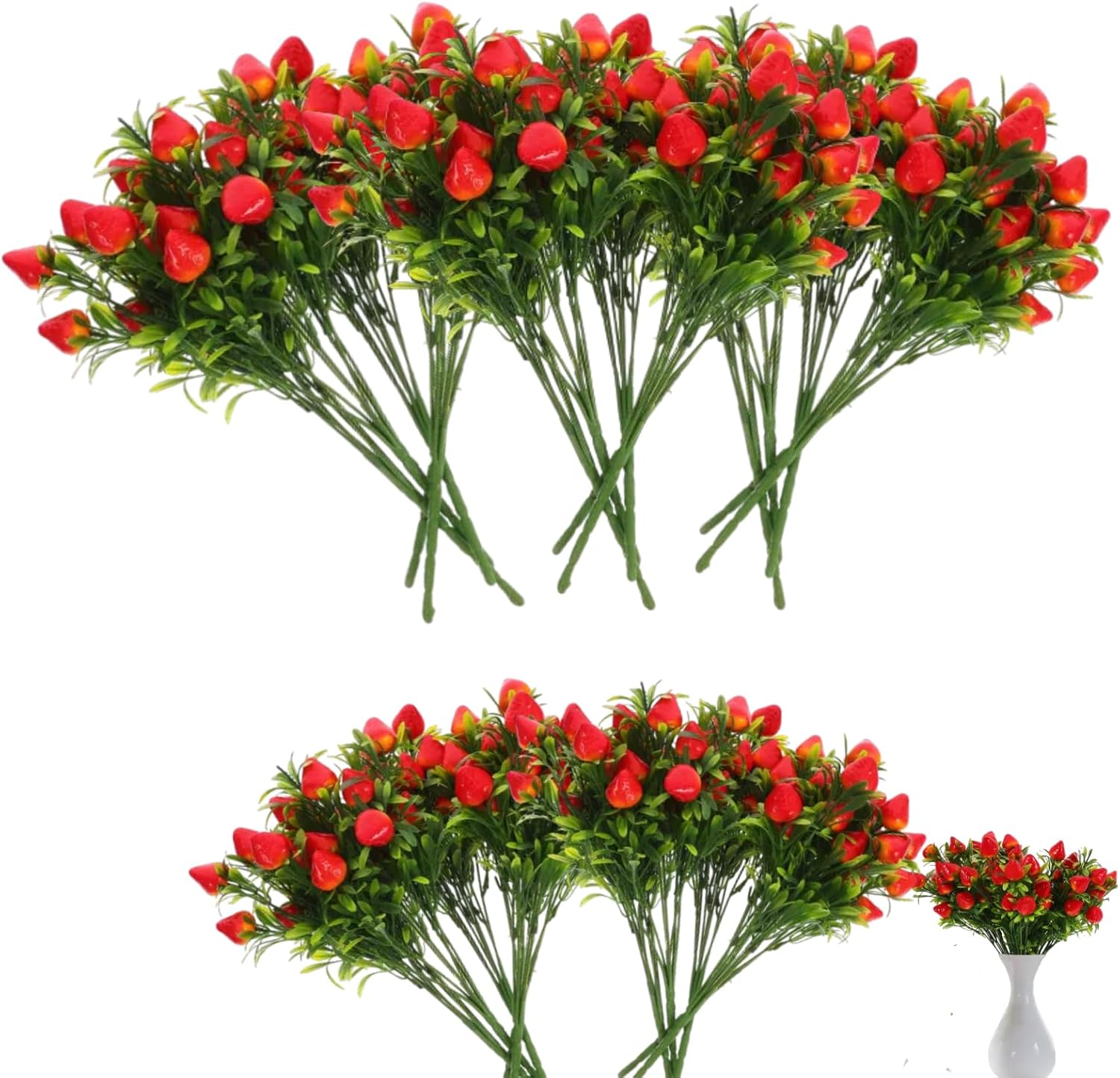MAGICLULU 25pcs Artificial Strawberry Branch Simulated Strawberry Bouquet Realistic Fruit Flower Stem Fake Fruit Flowers for Home Wedding Table Decor