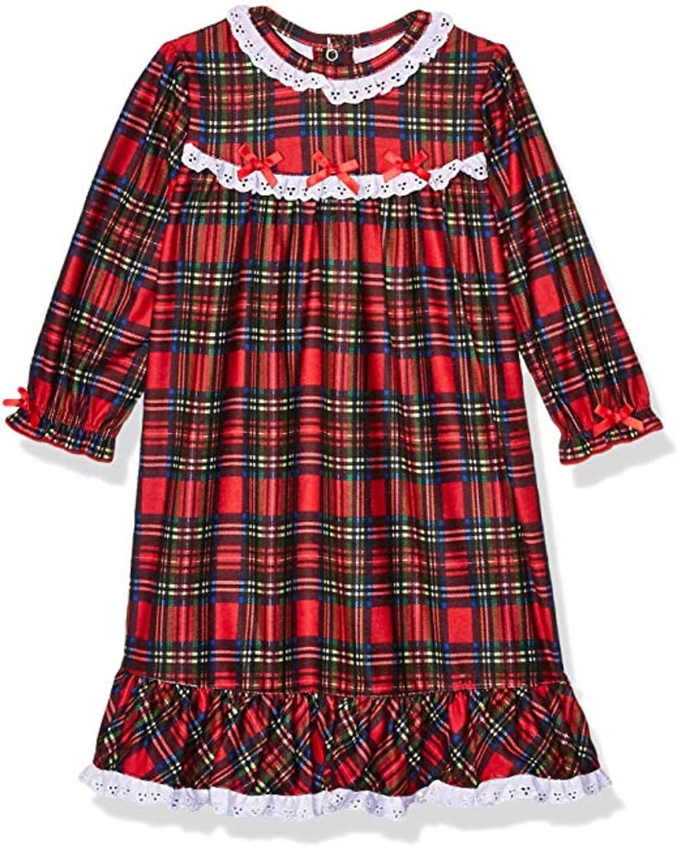 Little Me Gown Girls' Christmas Pajama Clothes for Baby Girls' Holiday Christmas Plaid Nightgown (US, Age, 8 Years, Plaid Gown) Red