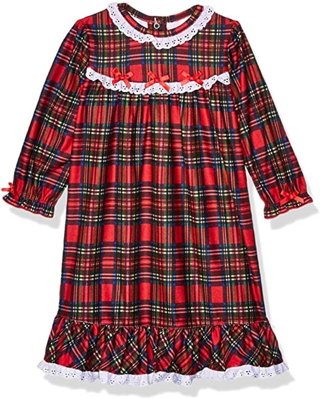Little Me Gown Girls' Christmas Pajama Clothes for Baby Girls' Holiday Christmas Plaid Nightgown (US, Age, 8 Years, Plaid Gown) Red